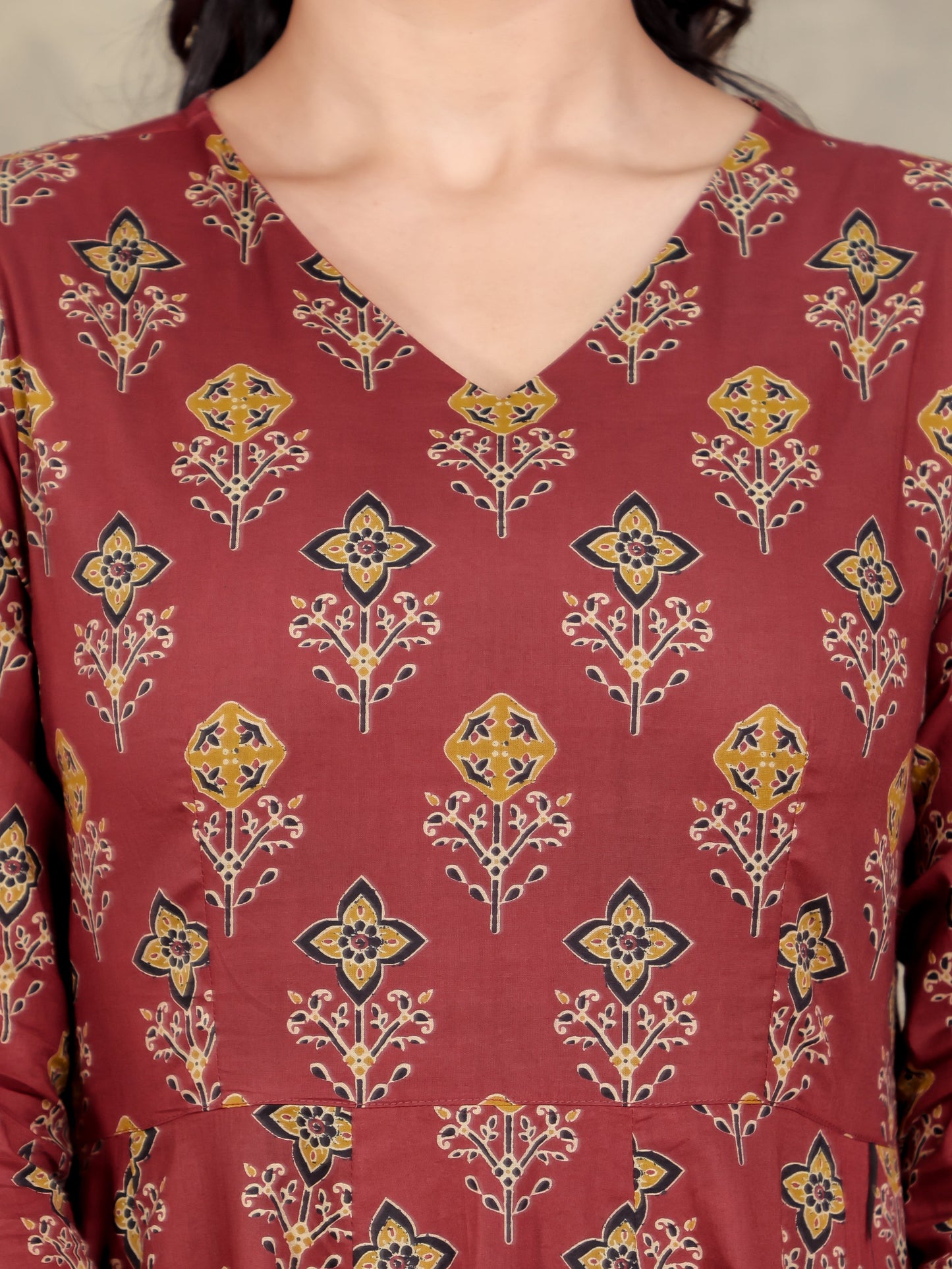 Soft Cotton Geometric Angrakha Red Kurta