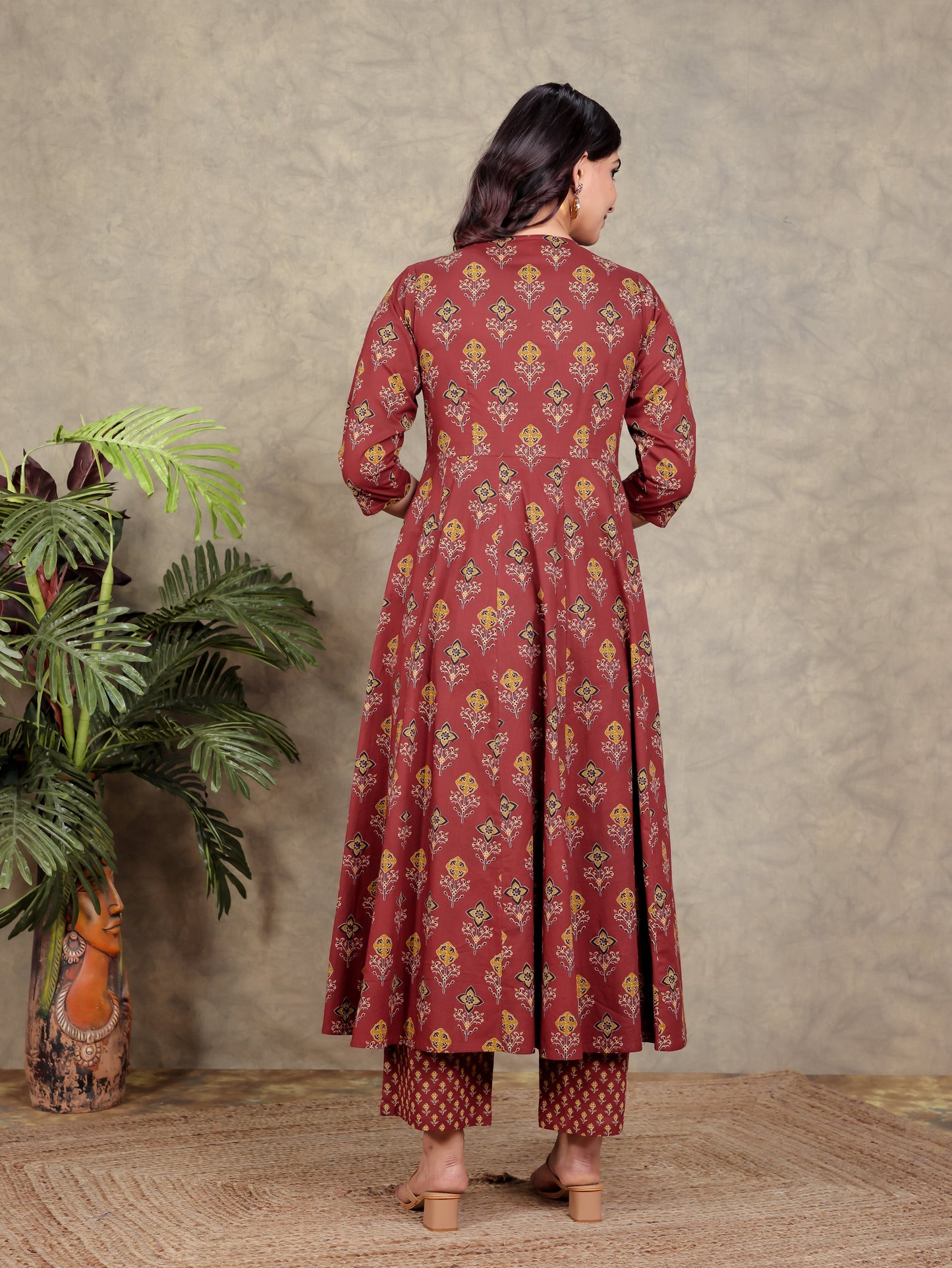 Soft Cotton Geometric Angrakha Red Kurta