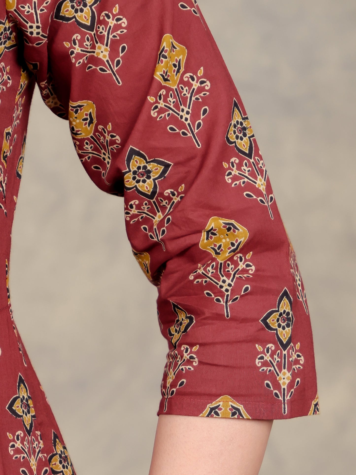 Soft Cotton Geometric Angrakha Red Kurta