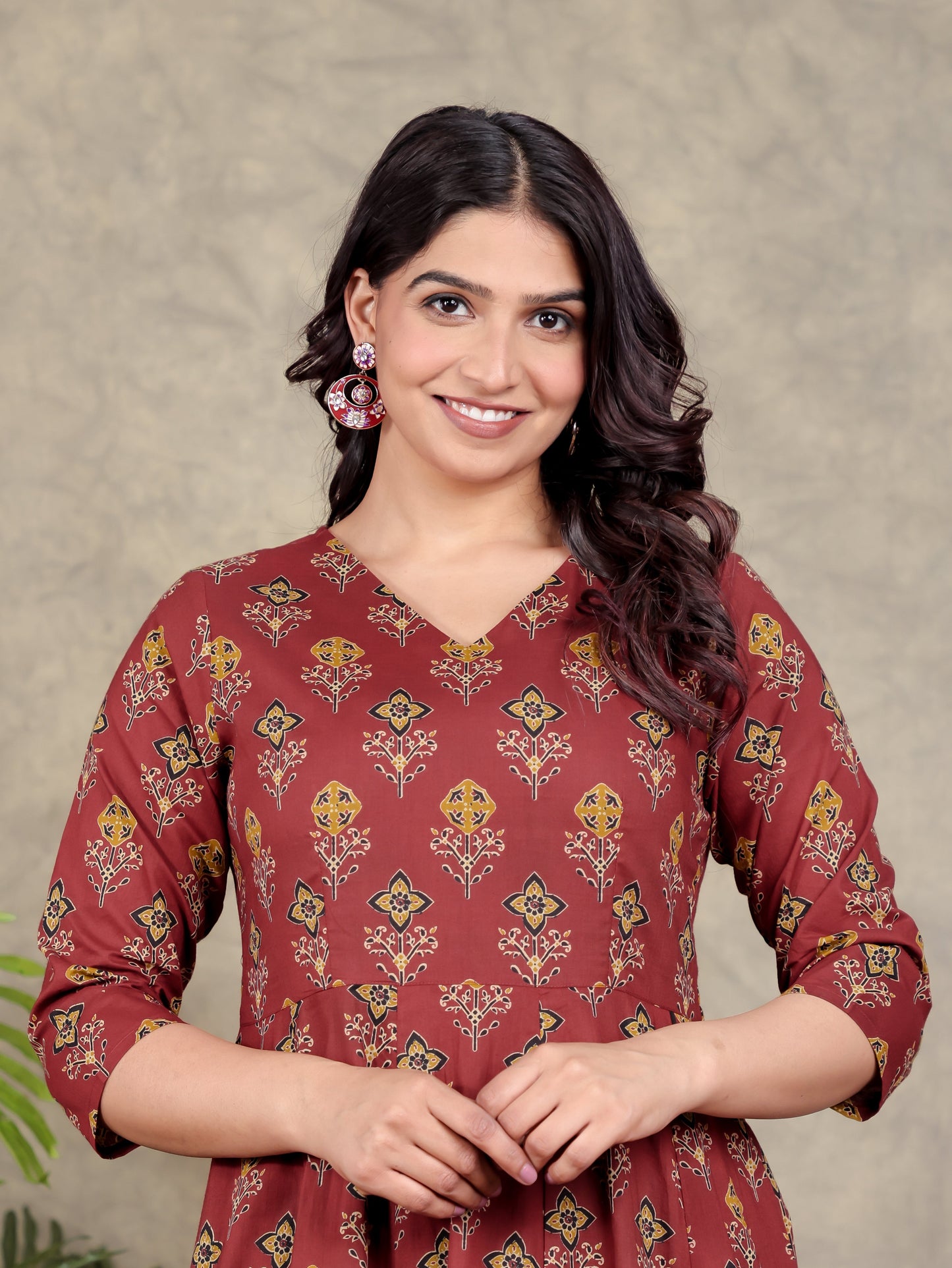 Soft Cotton Geometric Angrakha Red Kurta