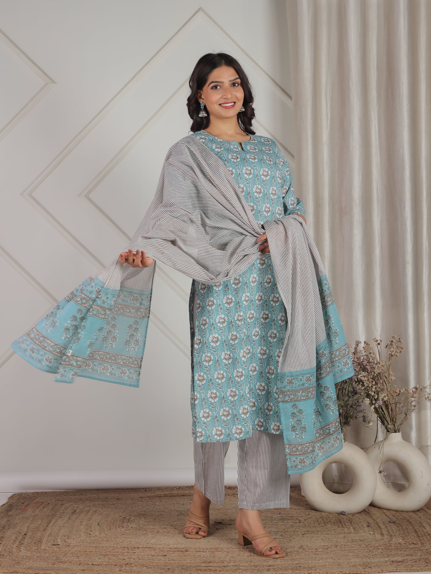 Cotton Voile Striped Off White Dupatta