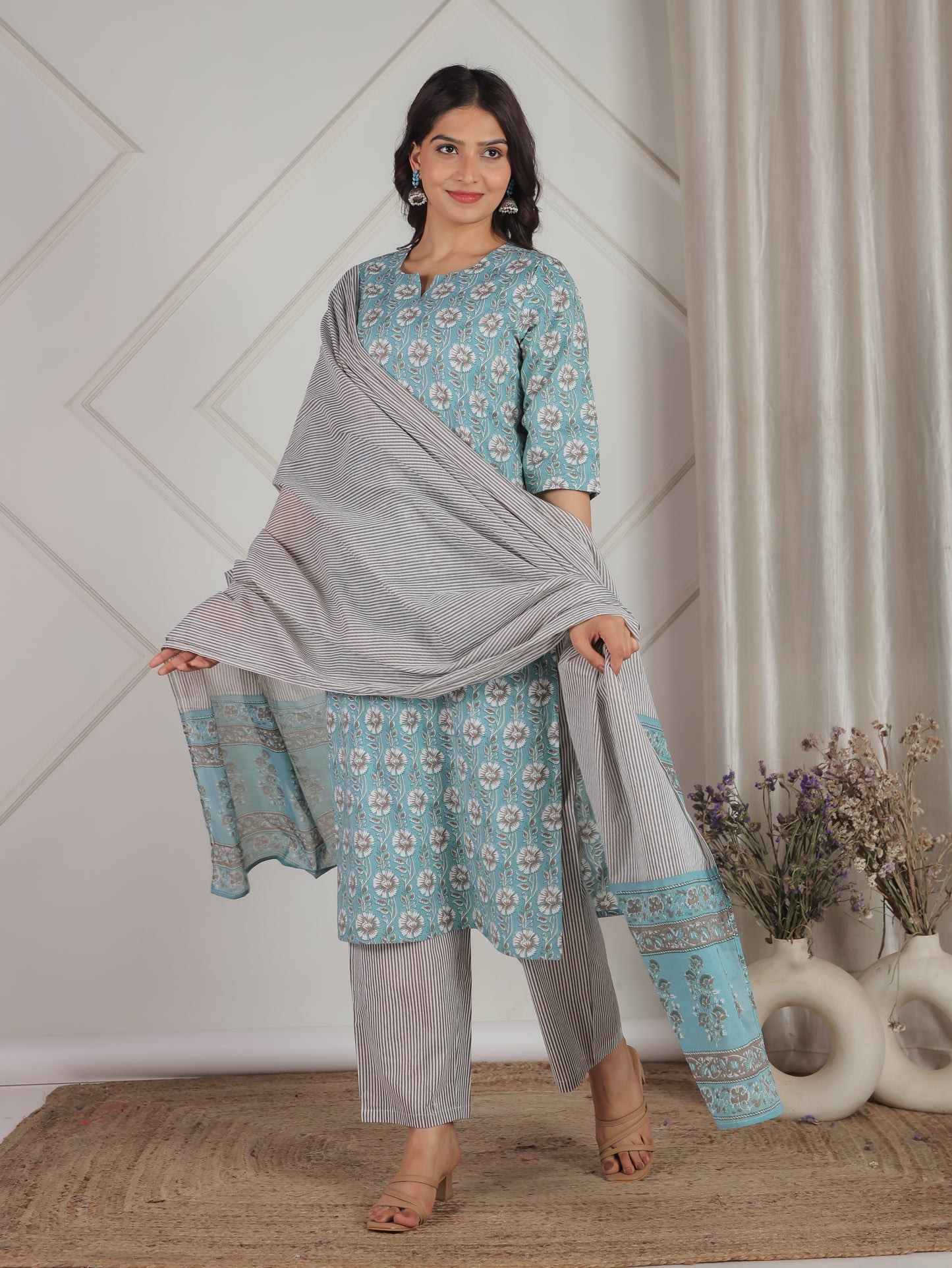 Cotton Voile Striped Off White Dupatta