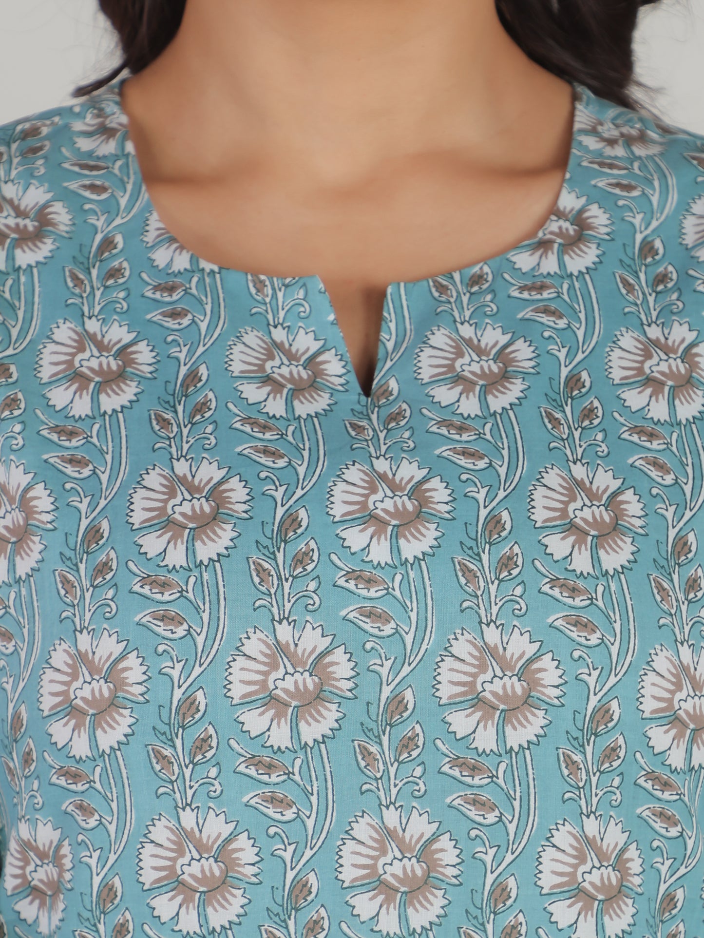 Soft Cotton Geometric Straight Blue Kurta