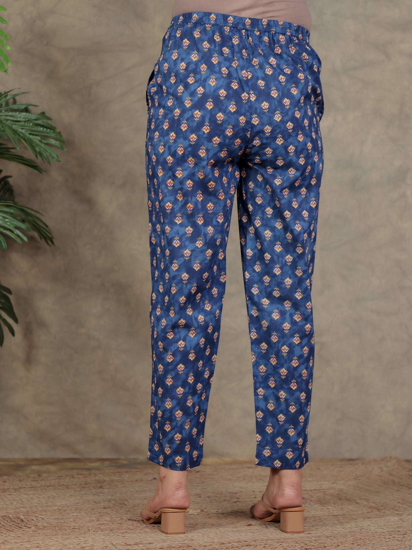 Soft Cotton Floral Blue Trousers  Tapered Trousers