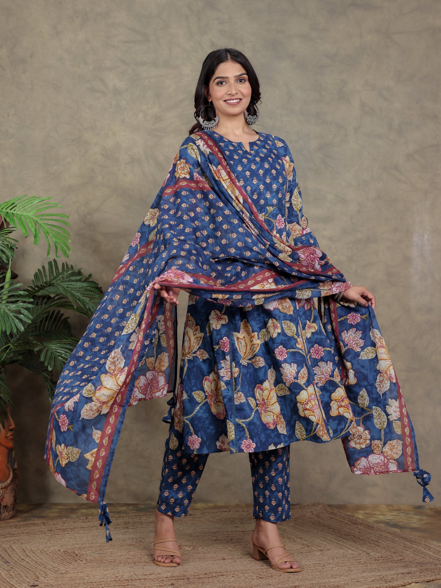 Cotton Voile Floral Blue Dupatta