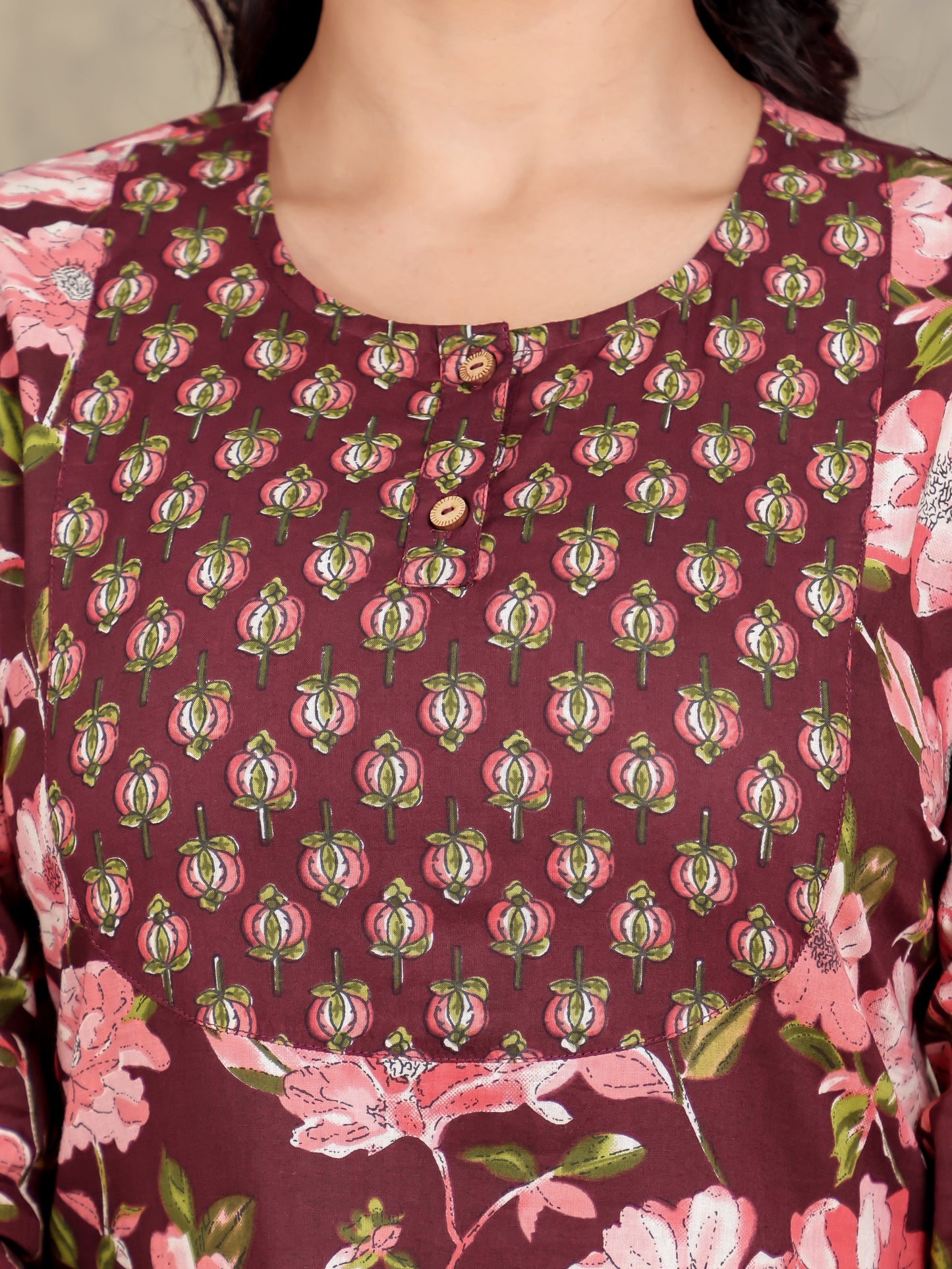 Soft Cotton Floral Kaftan Maroon Kurta