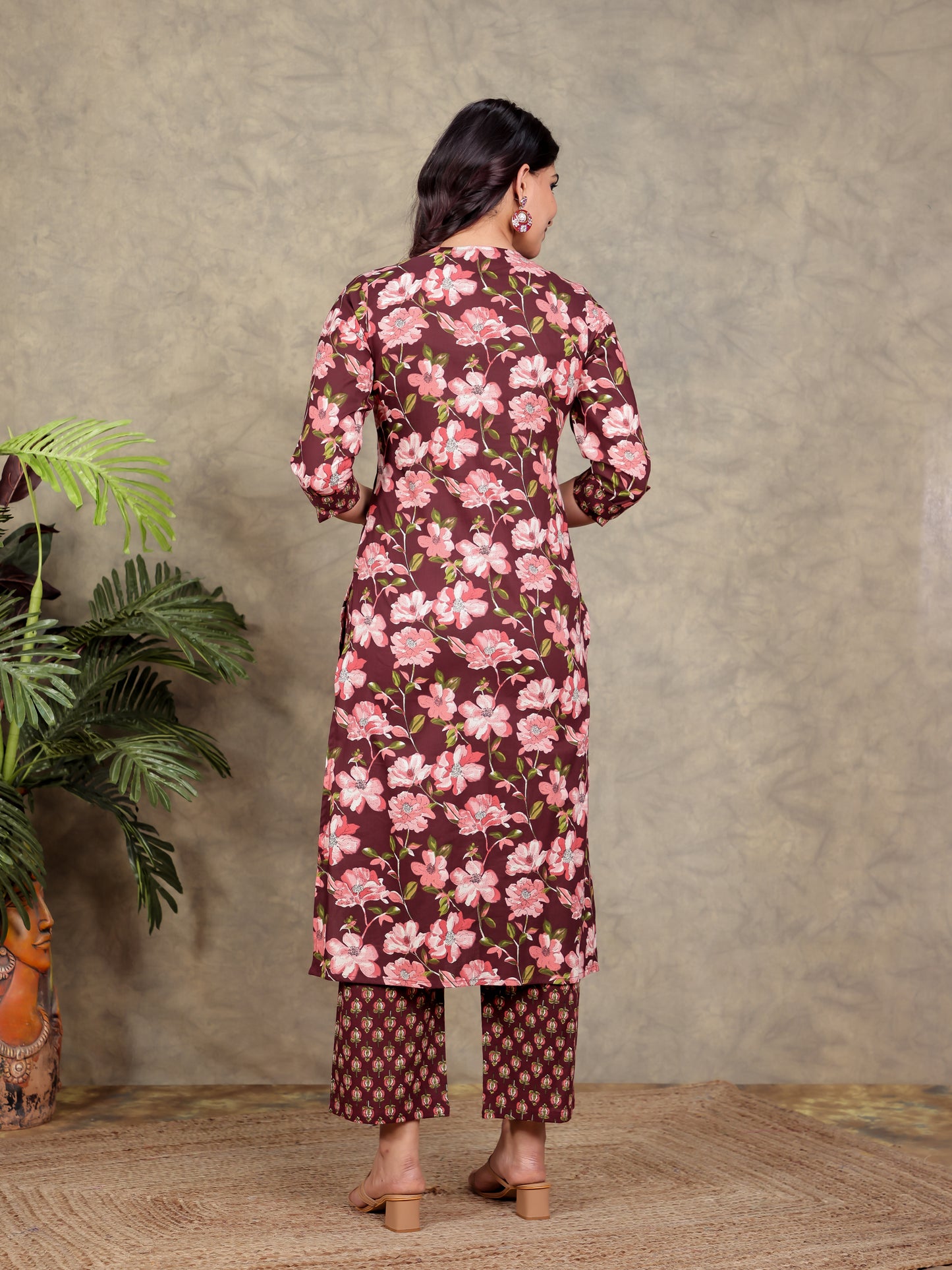 Soft Cotton Floral Kaftan Maroon Kurta