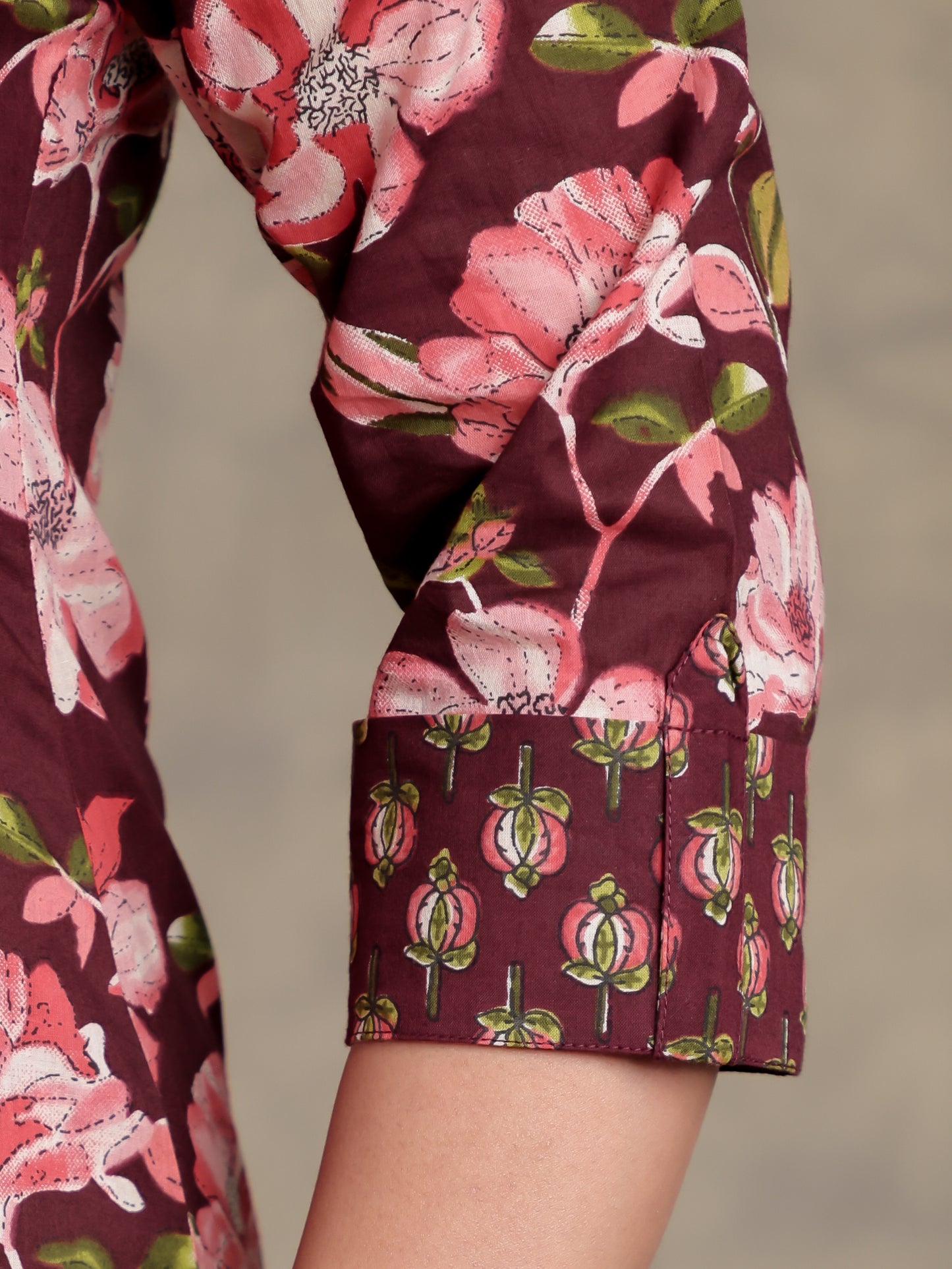 Soft Cotton Floral Kaftan Maroon Kurta