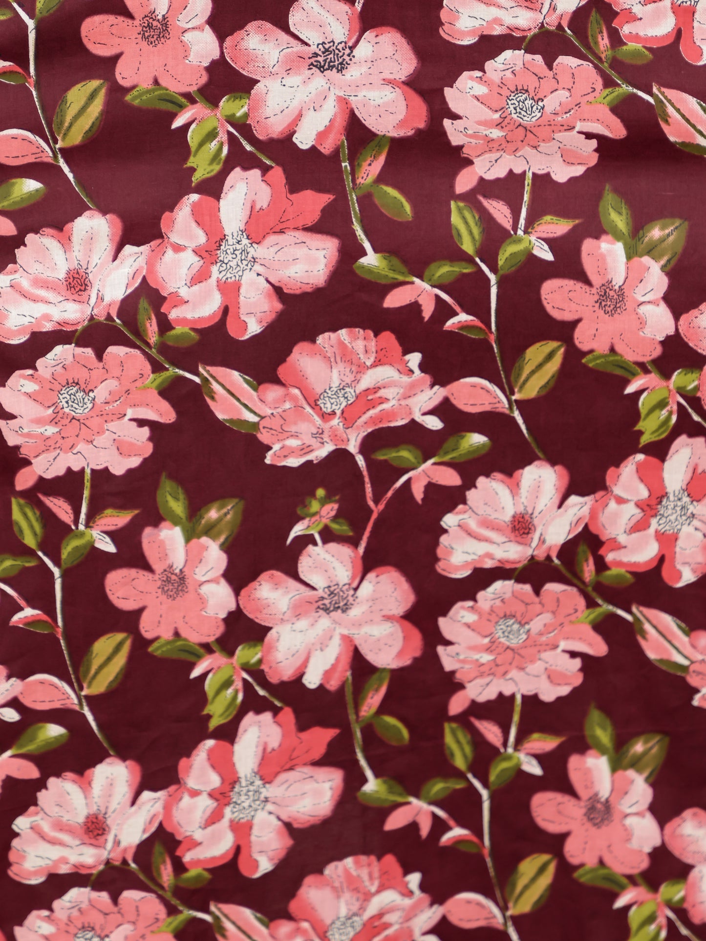 Soft Cotton Floral Kaftan Maroon Kurta