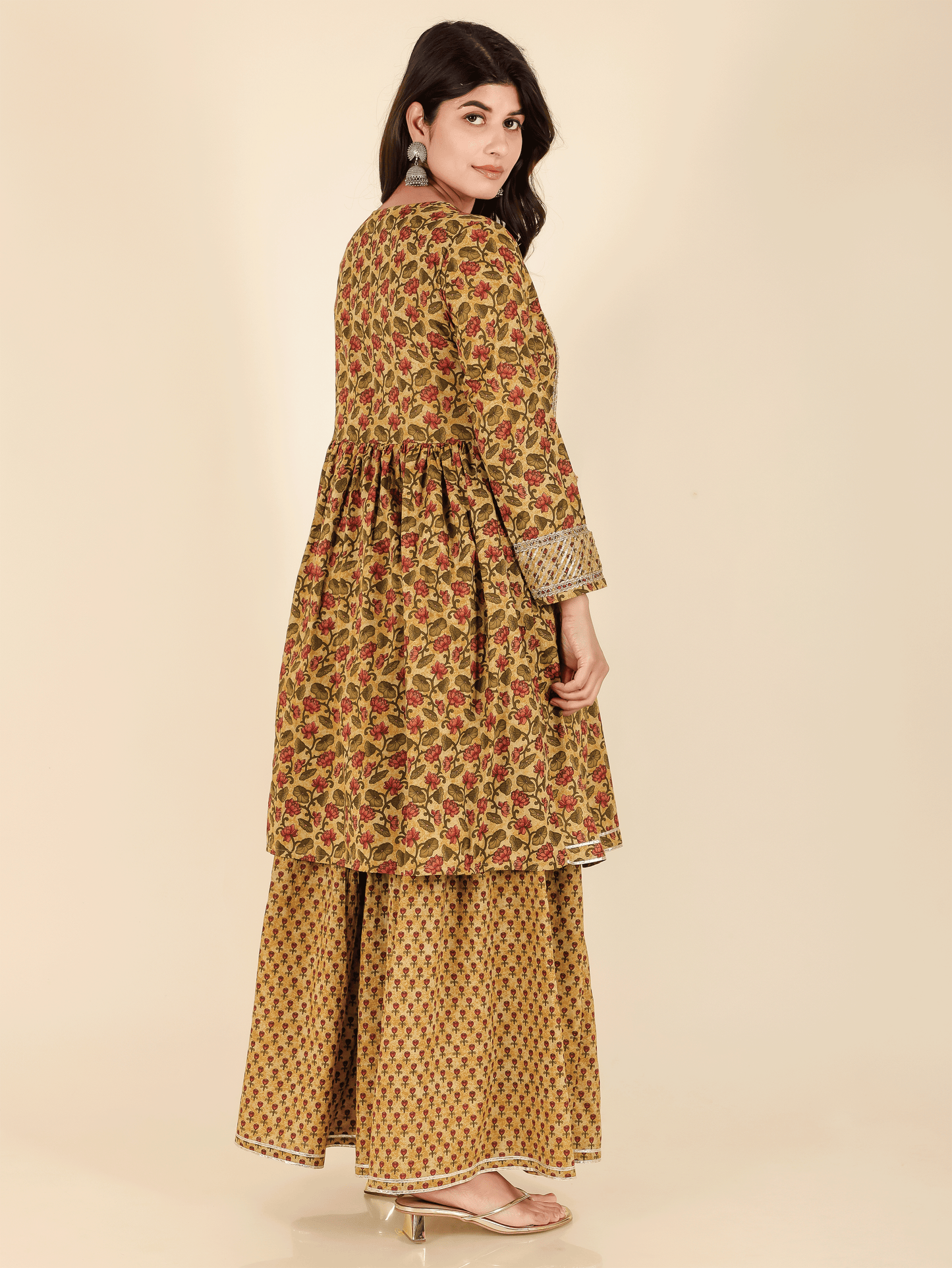 Soft Cotton Floral Flared Brown Kurta
