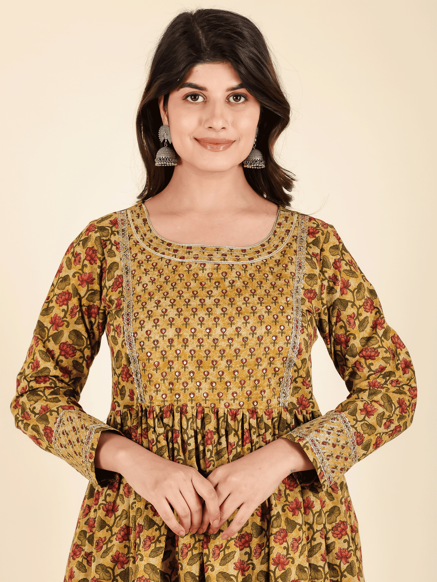 Soft Cotton Floral Flared Brown Kurta