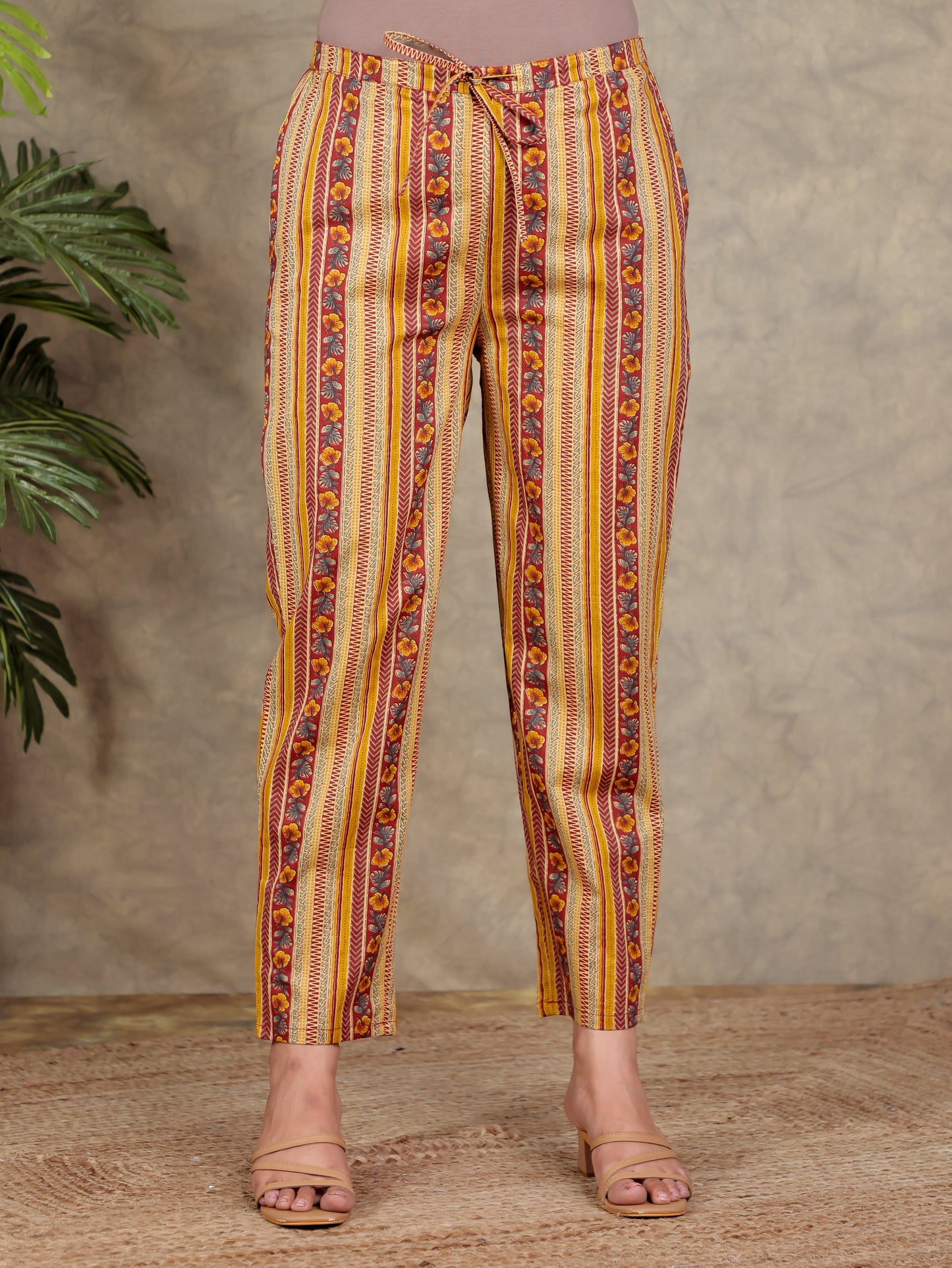 Soft Cotton Striped Red Trousers  Tapered Trousers