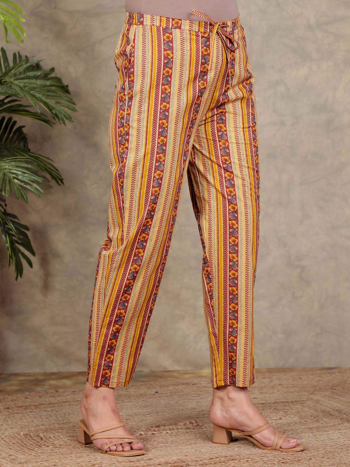 Soft Cotton Striped Red Trousers  Tapered Trousers