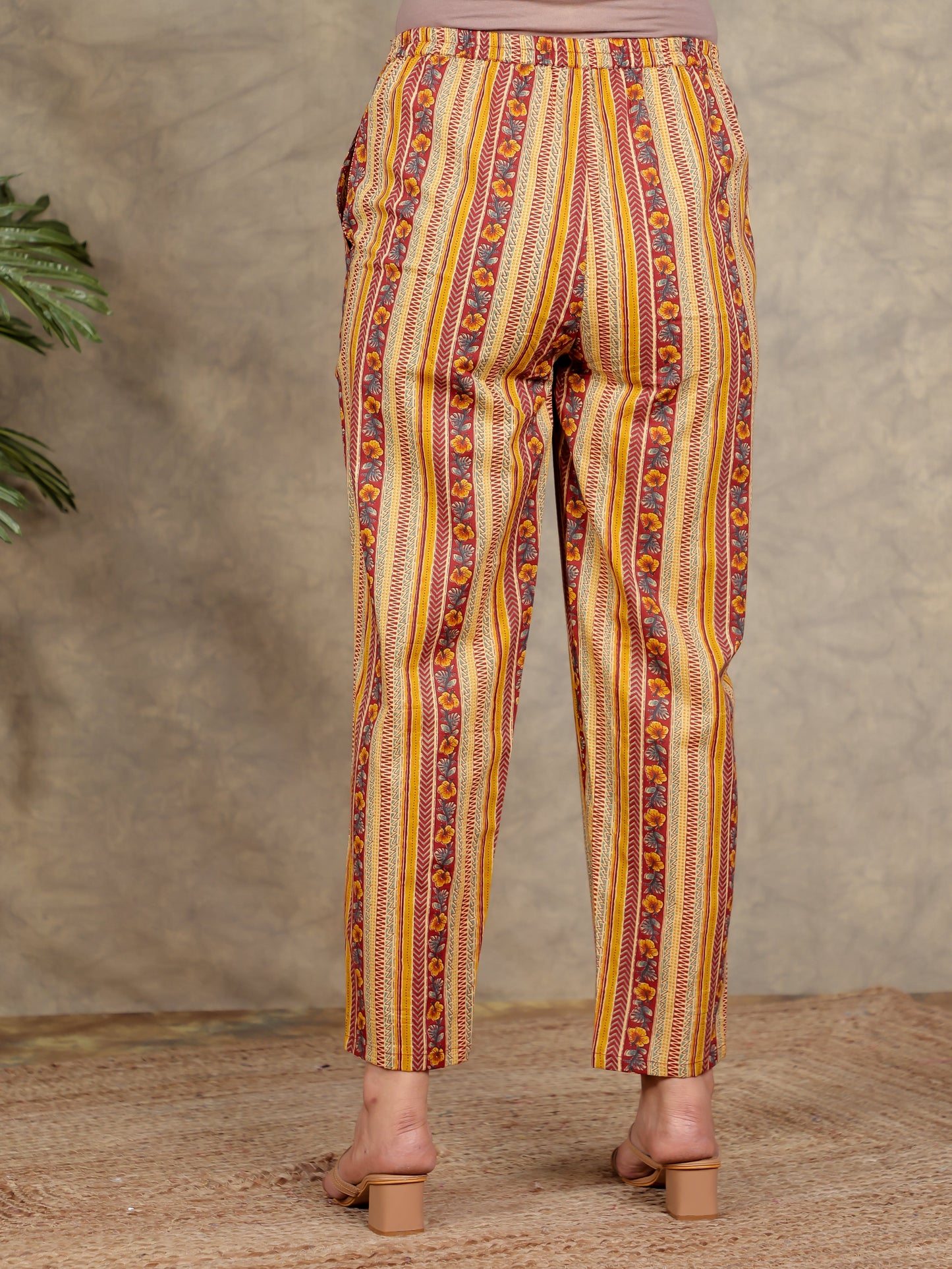 Soft Cotton Striped Red Trousers  Tapered Trousers