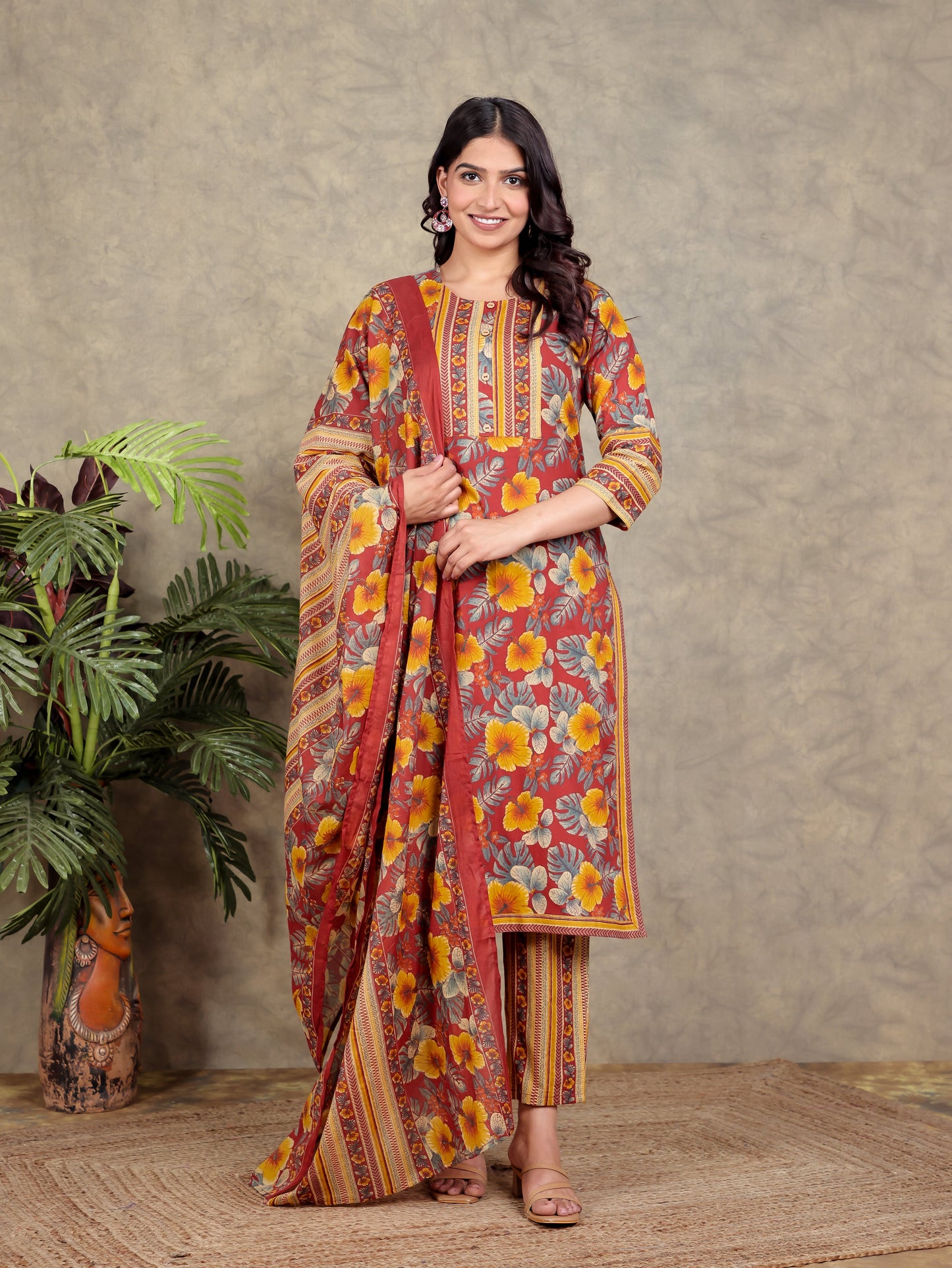 Cotton Voile Floral Red Dupatta