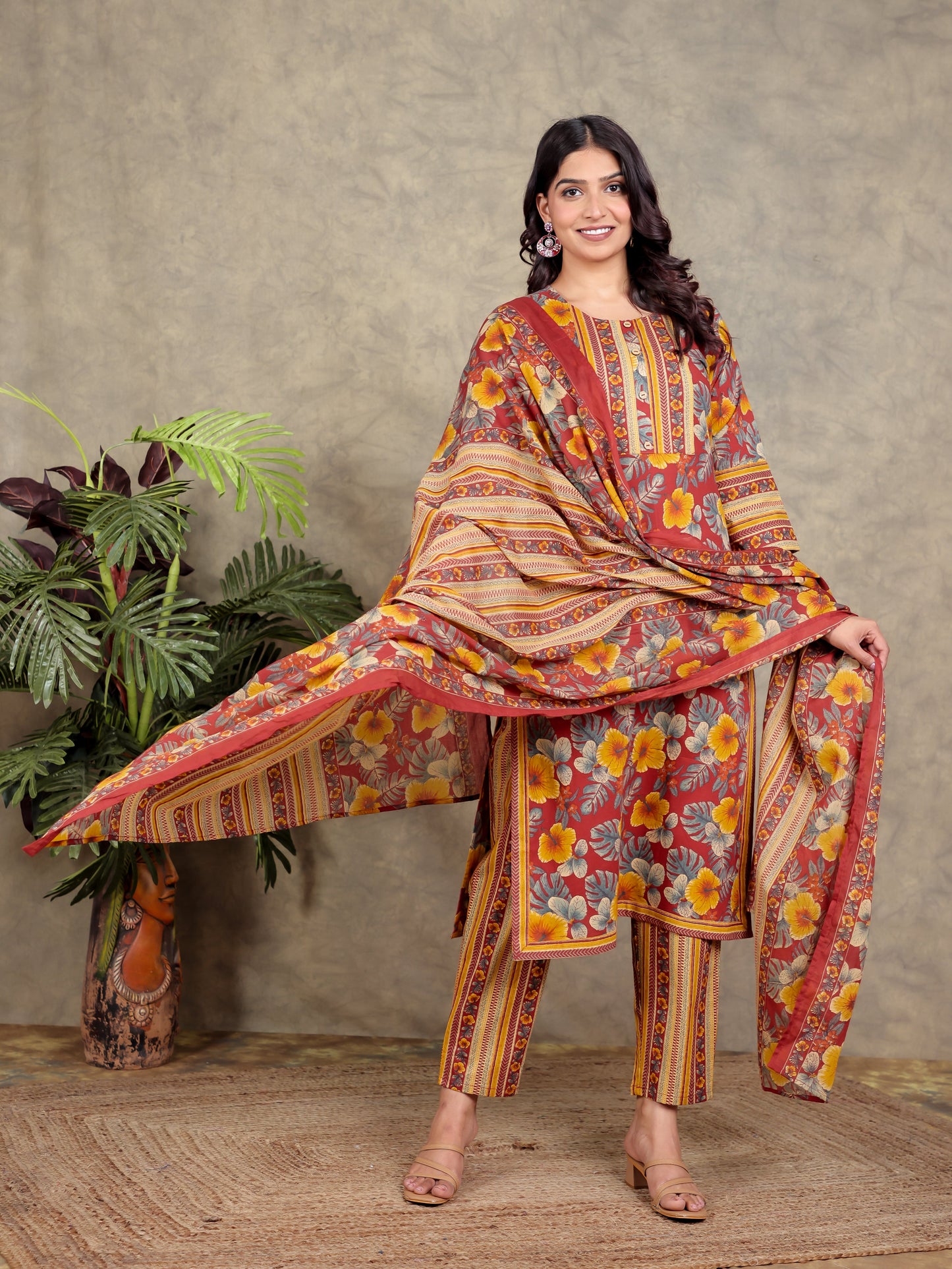 Cotton Voile Floral Red Dupatta