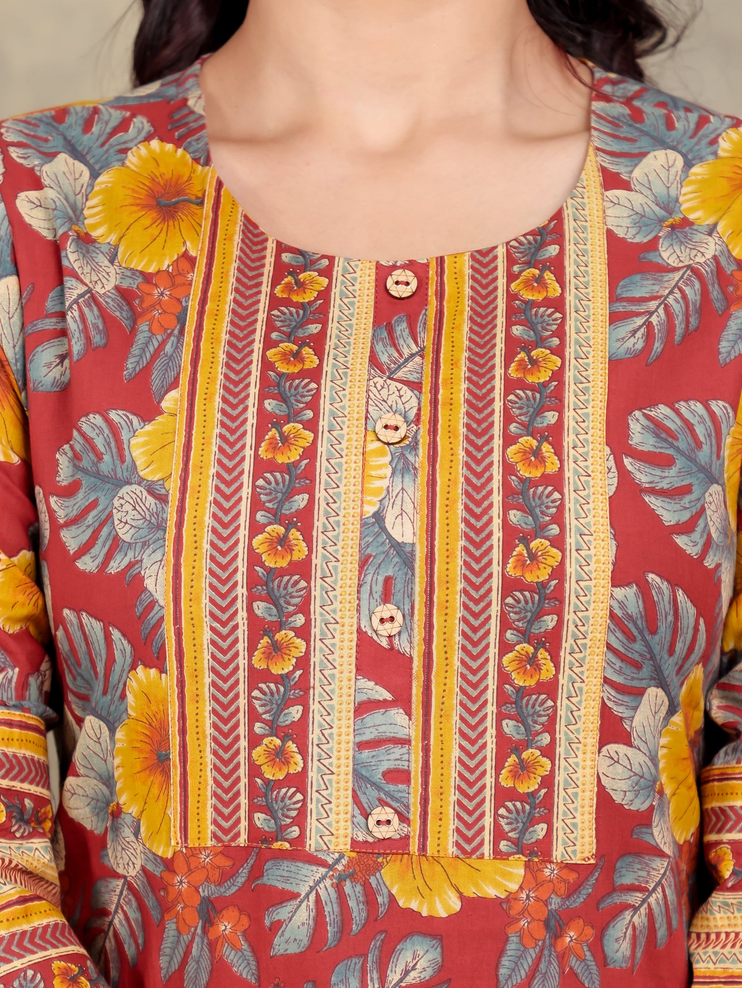 Soft Cotton Floral Straight Red Kurta