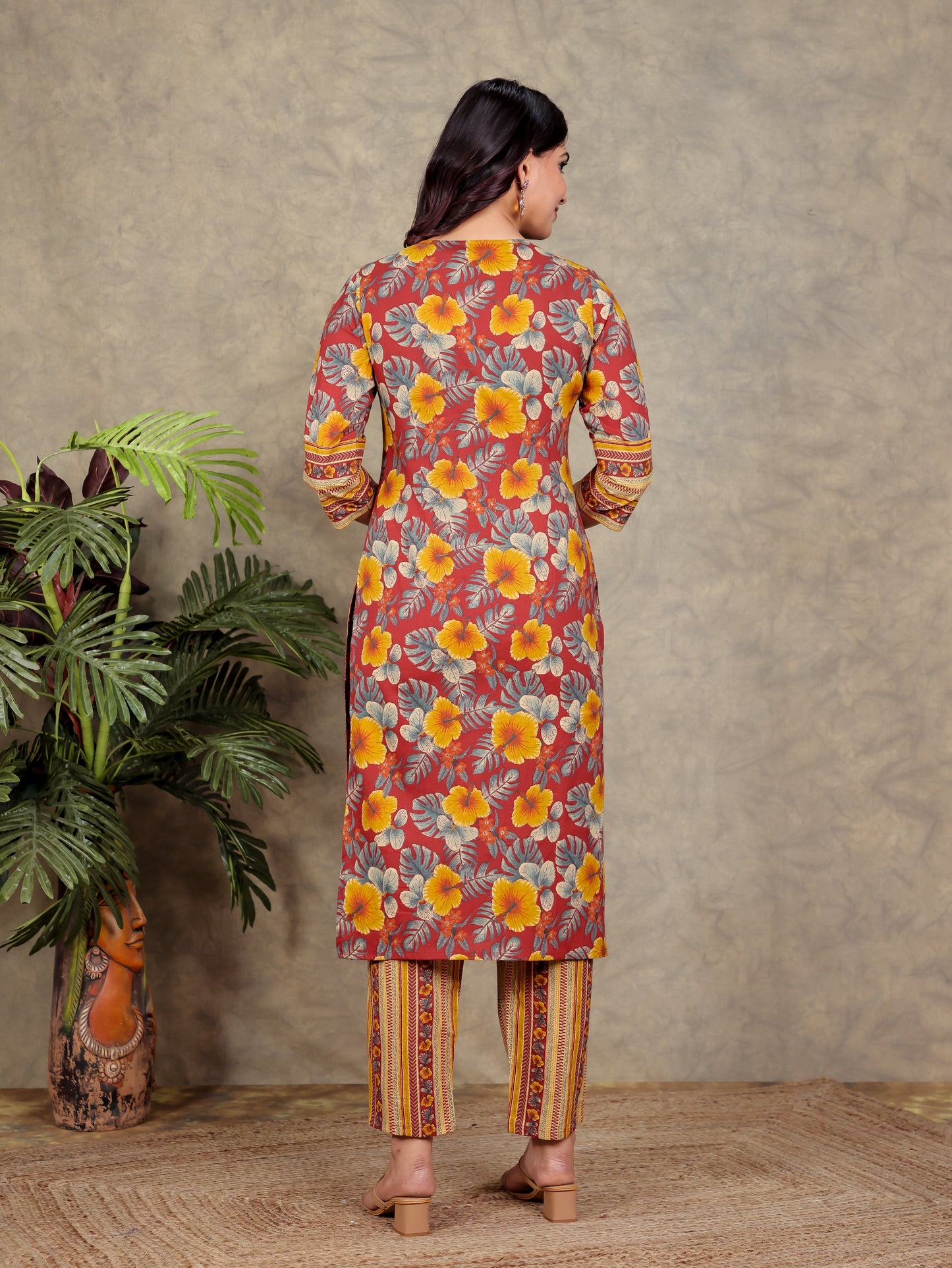 Soft Cotton Floral Straight Red Kurta