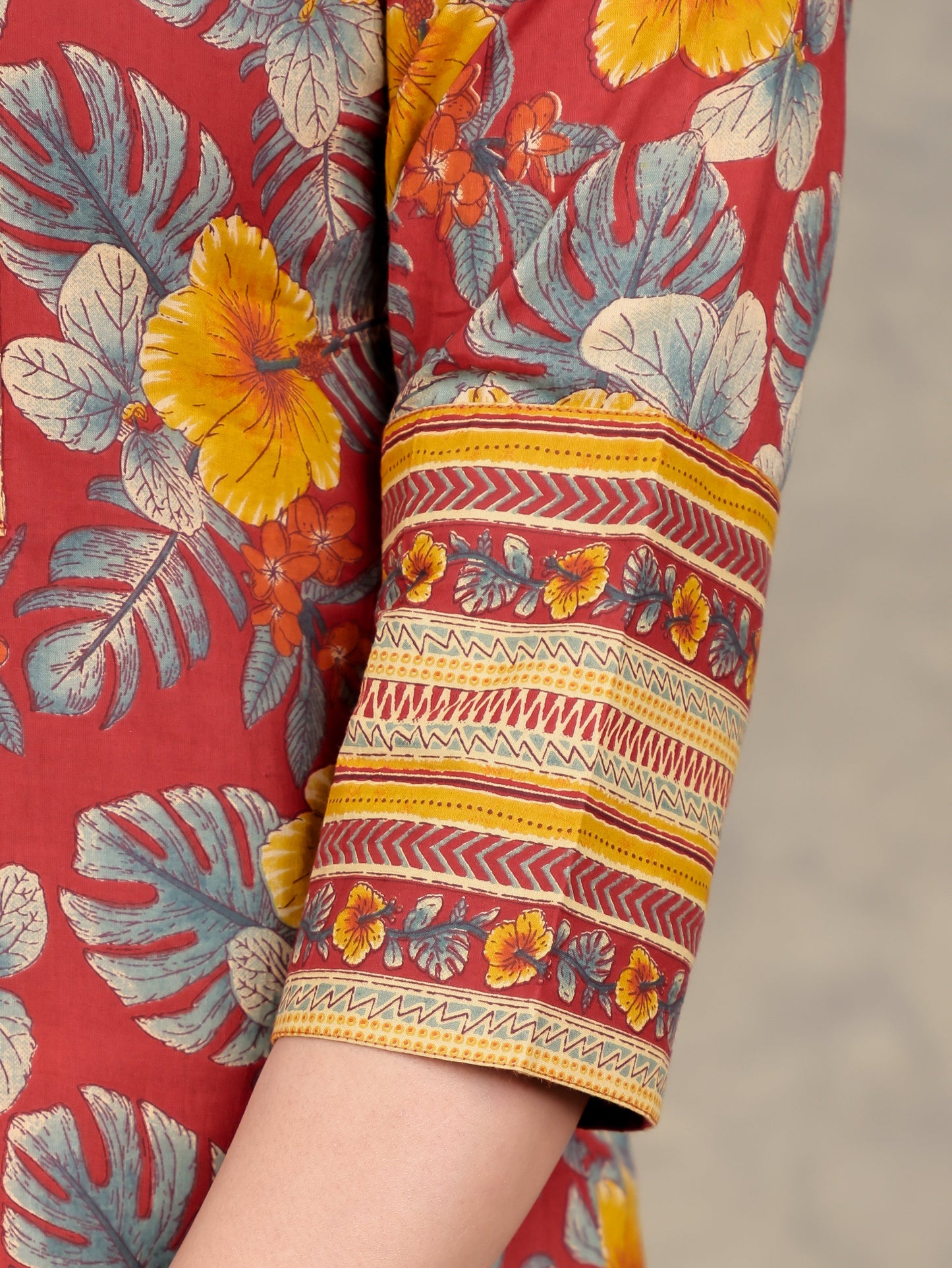 Soft Cotton Floral Straight Red Kurta