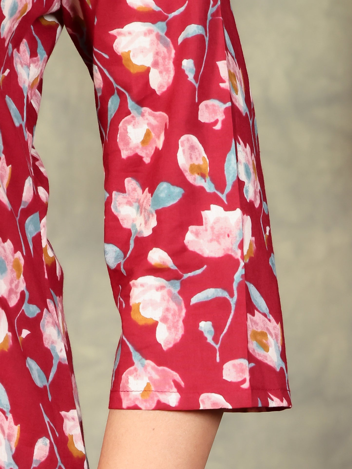 Soft Cotton Floral Straight Red Kurta