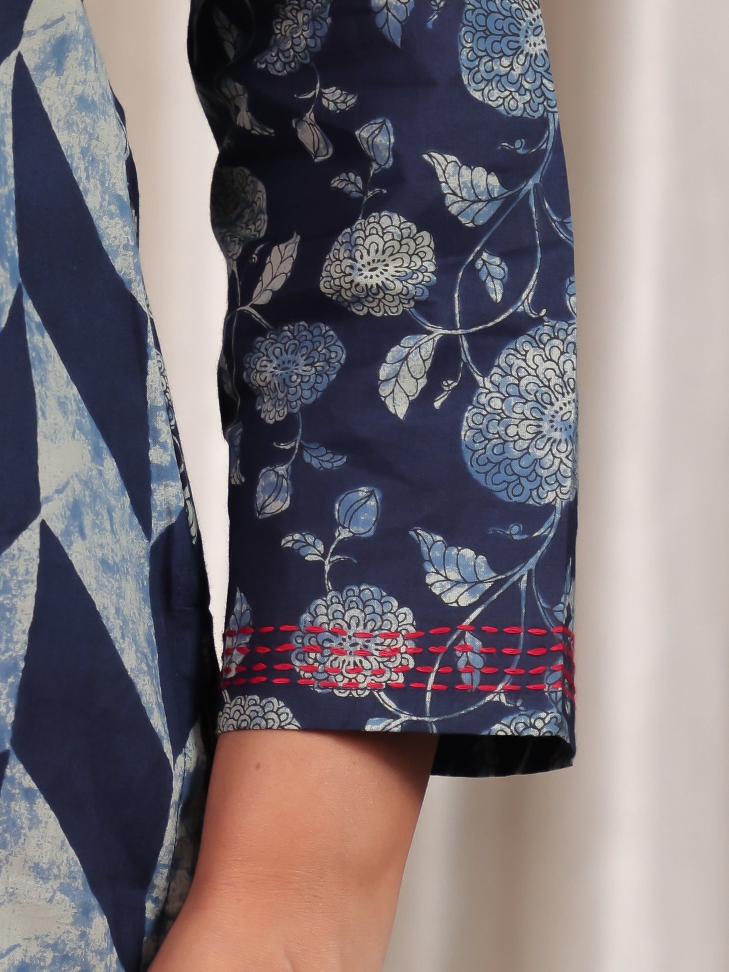Embroidered Soft Cotton Geometric Straight Blue Kurta