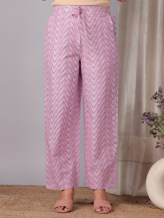 Soft Cotton Striped Pink Straight Trousers