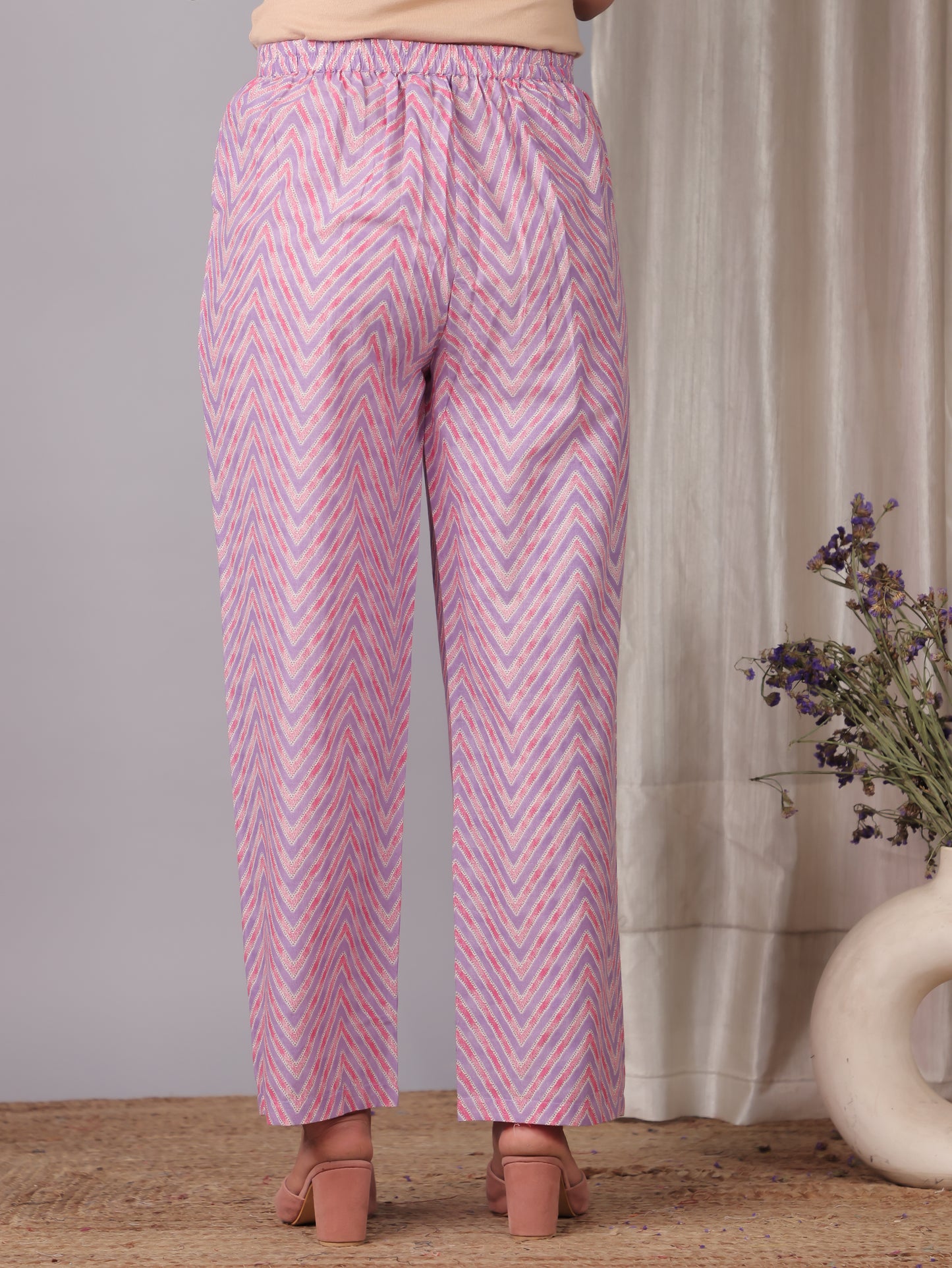 Soft Cotton Striped Pink Straight Trousers