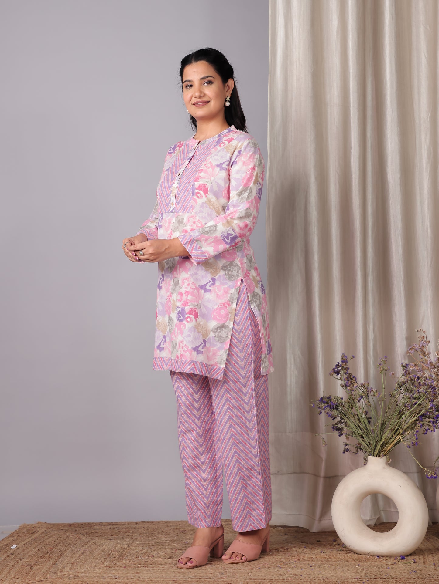 Soft Cotton Floral Straight Pink Kurta