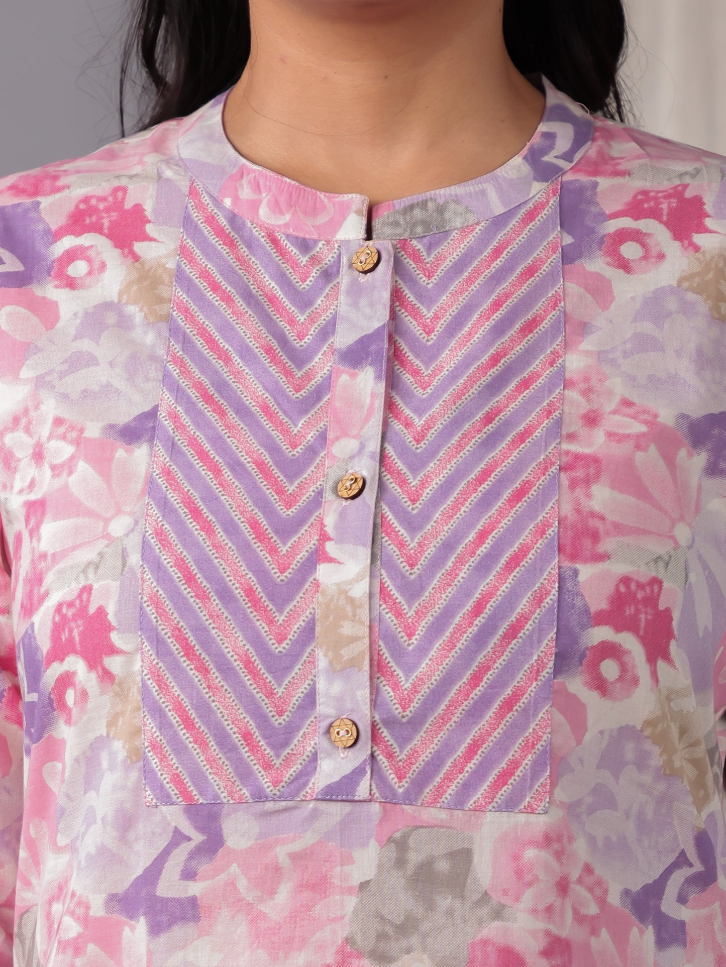 Soft Cotton Floral Straight Pink Kurta