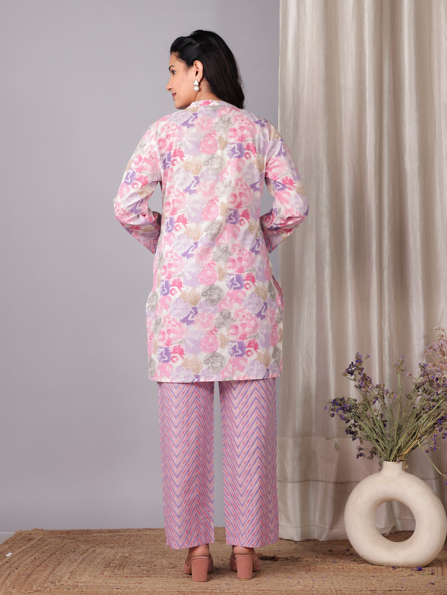 Soft Cotton Floral Straight Pink Kurta
