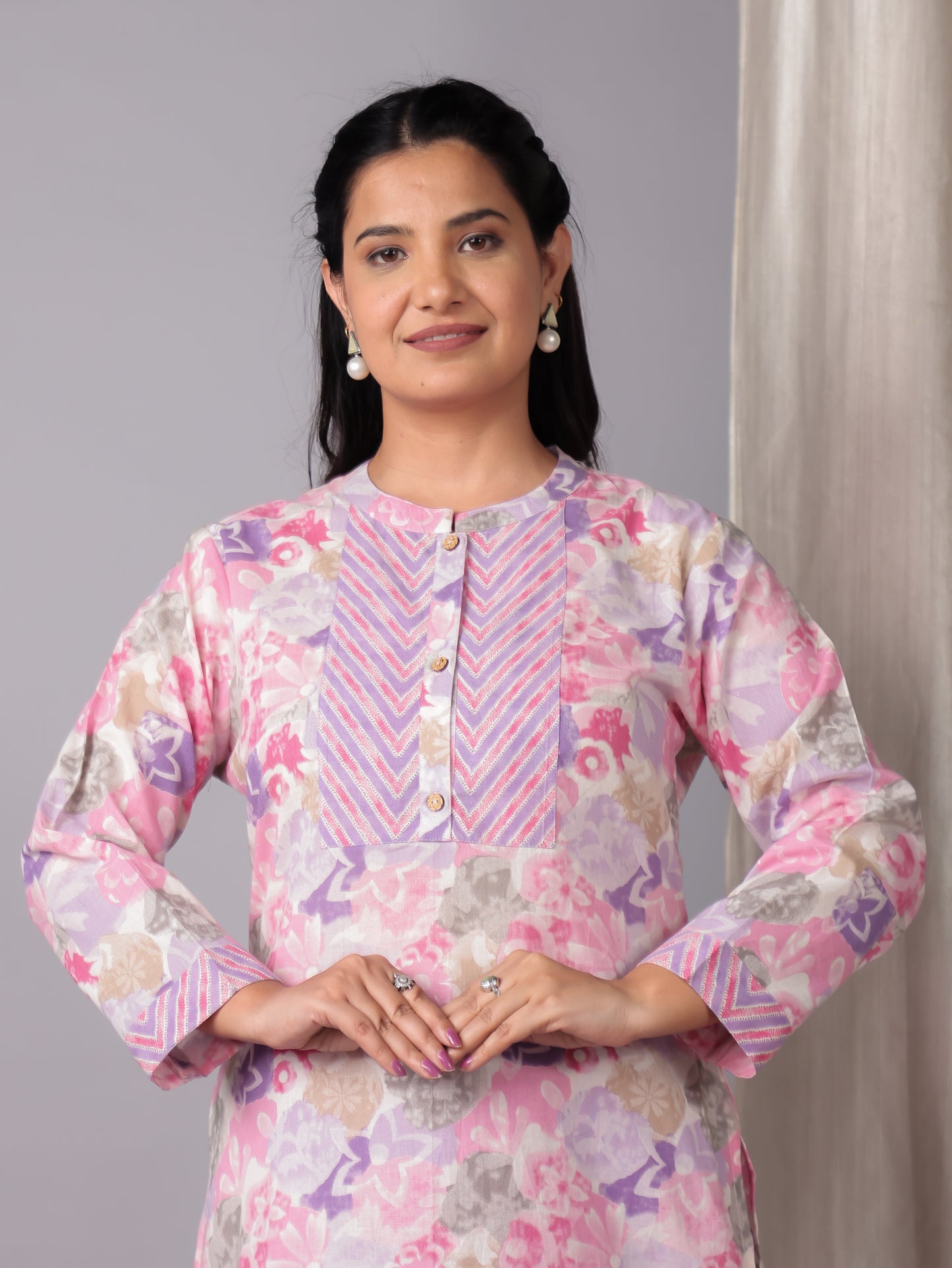 Soft Cotton Floral Straight Pink Kurta