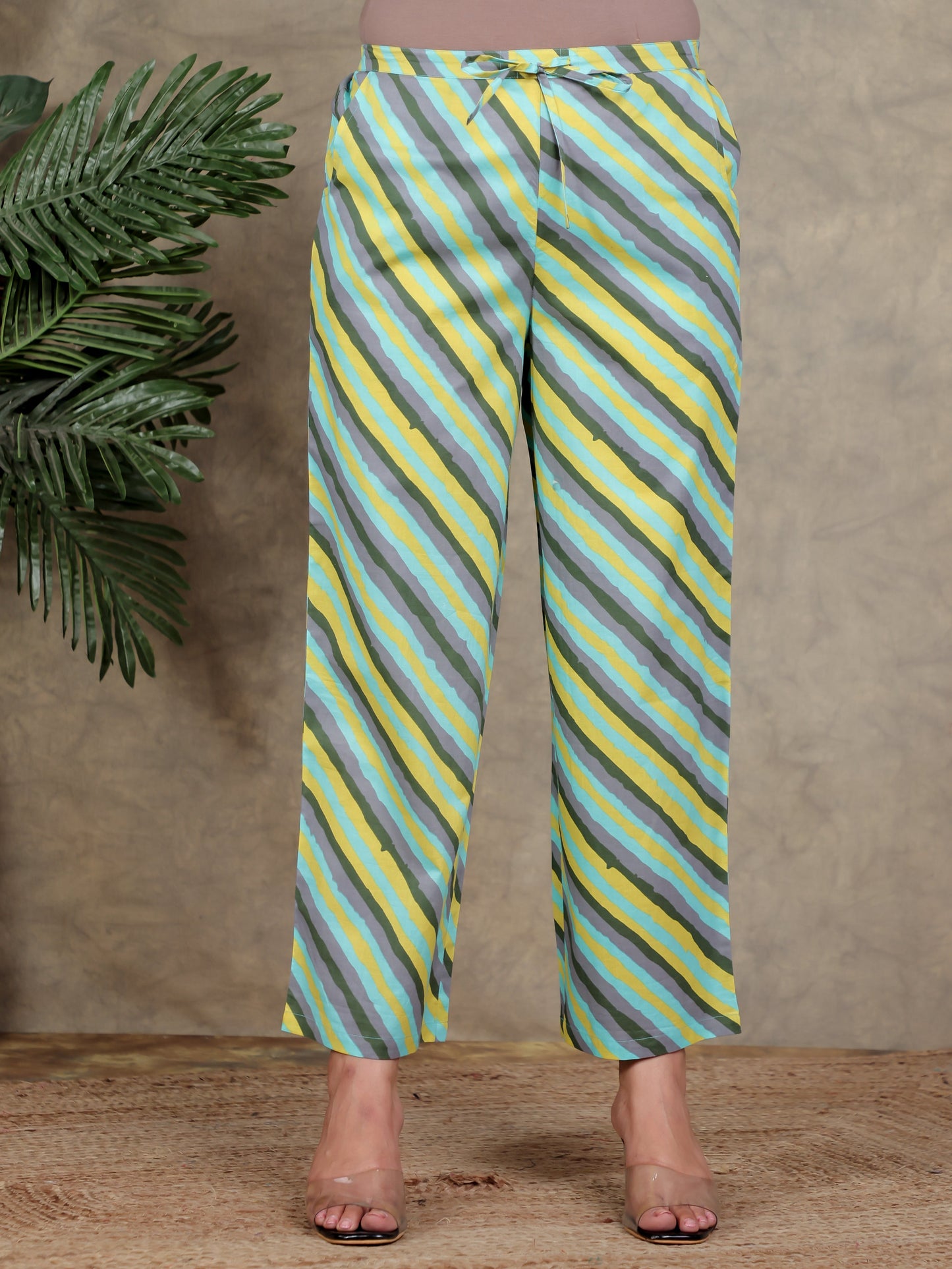 Soft Cotton Striped Grey Straight Trousers