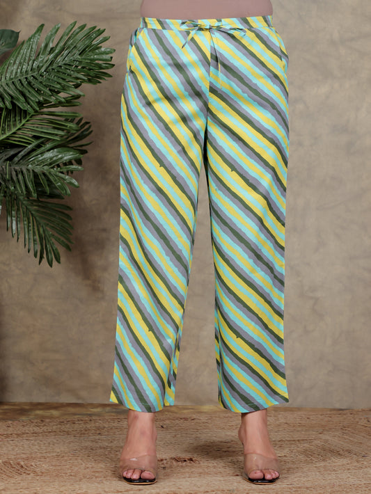 Soft Cotton Striped Grey Straight Trousers