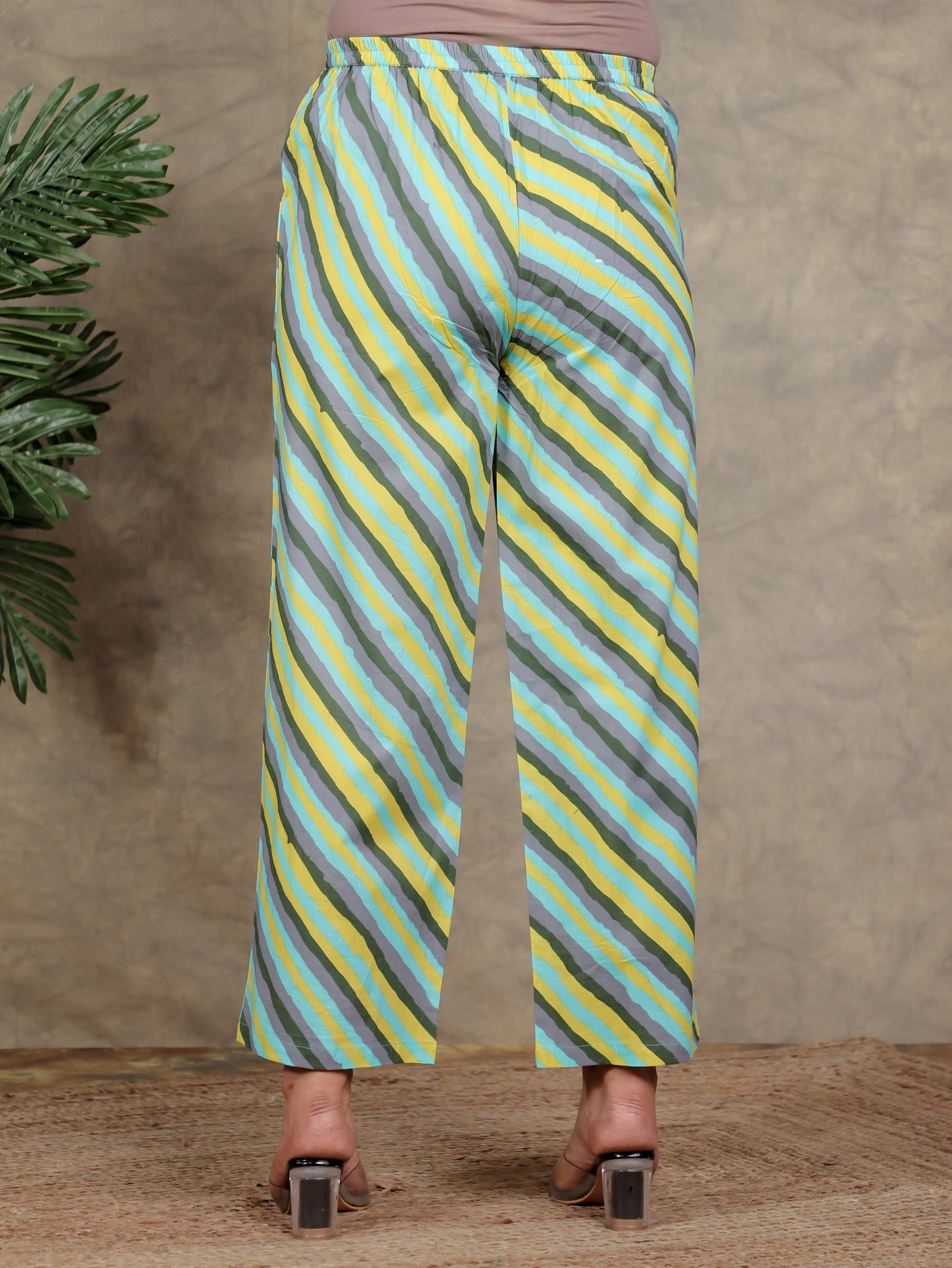 Soft Cotton Striped Grey Straight Trousers