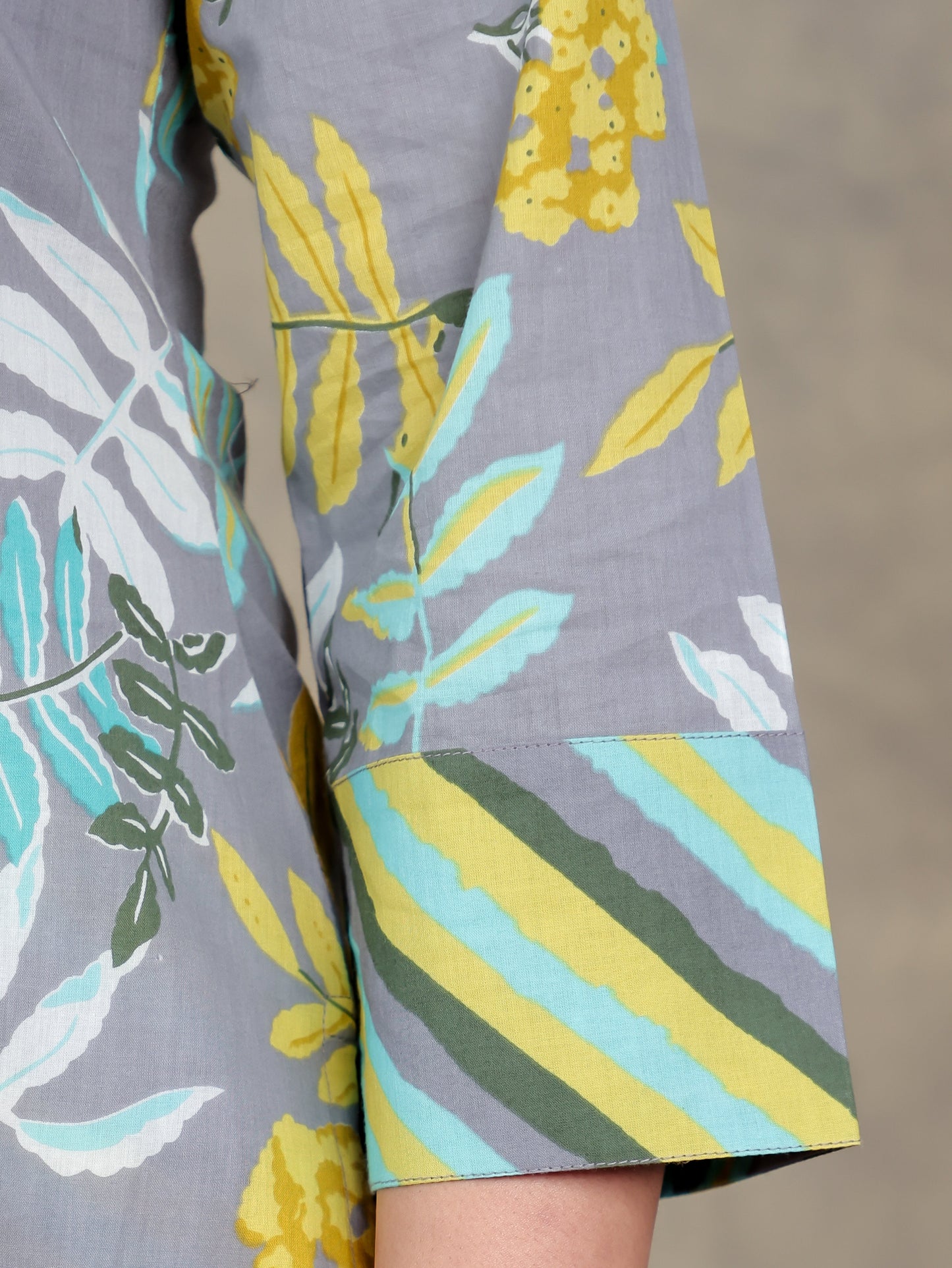 Soft Cotton Foliage Straight Grey Kurta