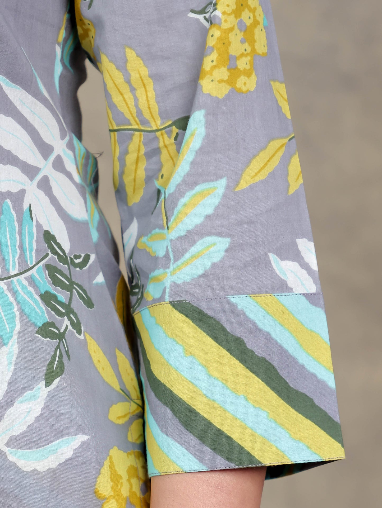 Soft Cotton Foliage Straight Grey Kurta