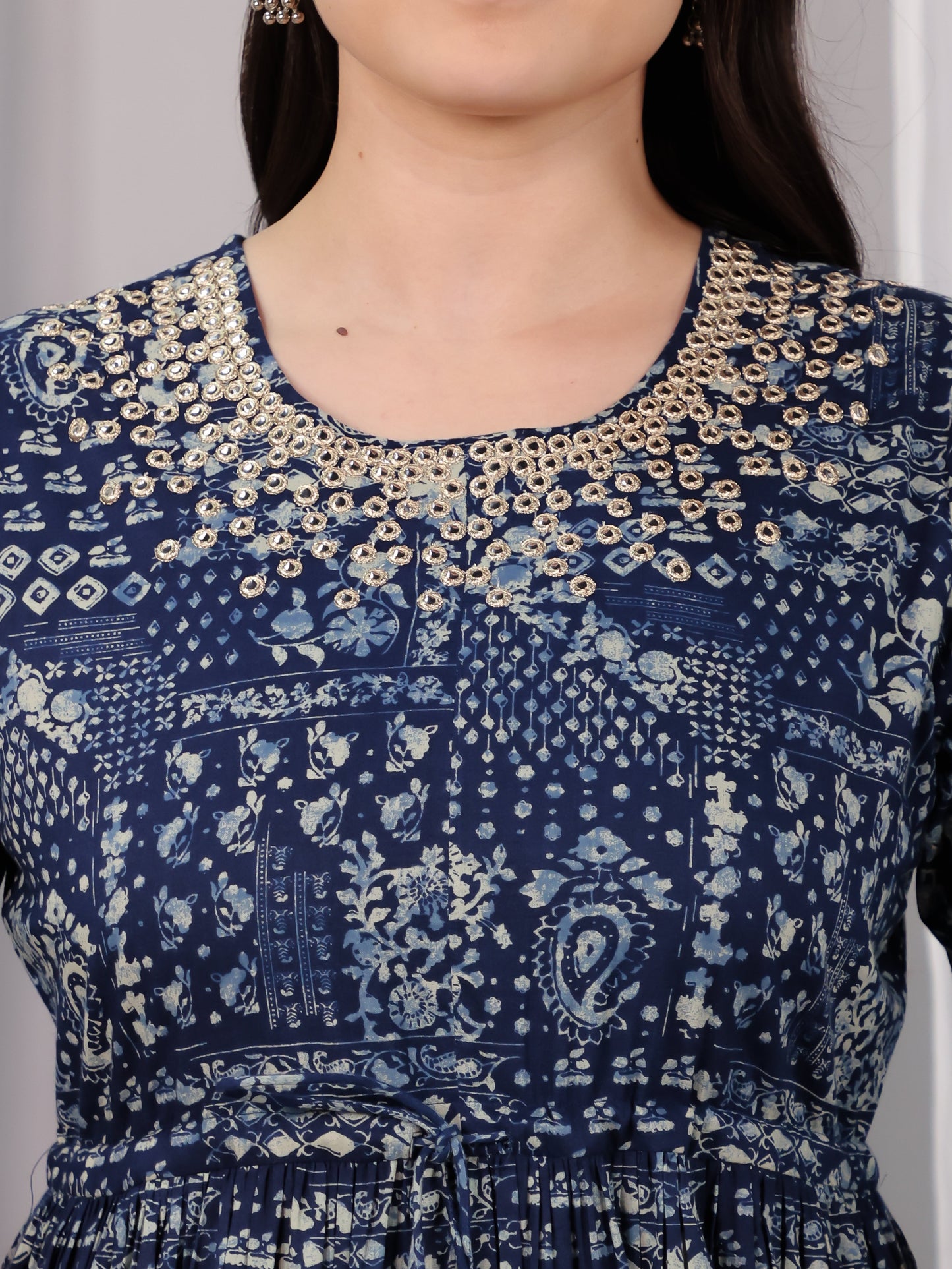 Embroidered Soft Cotton Paisley Anarkali Indigo blue Kurta