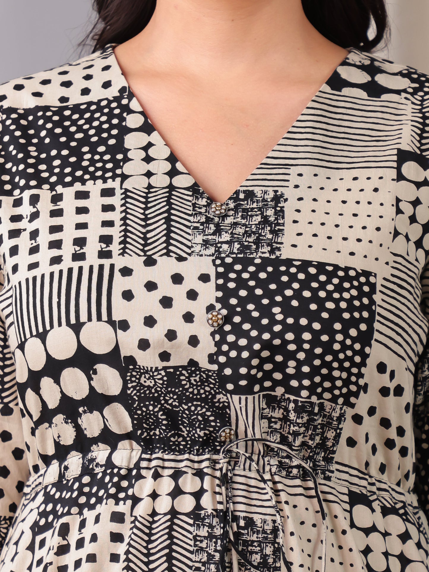Soft Cotton Patchwork A-line Black Dress