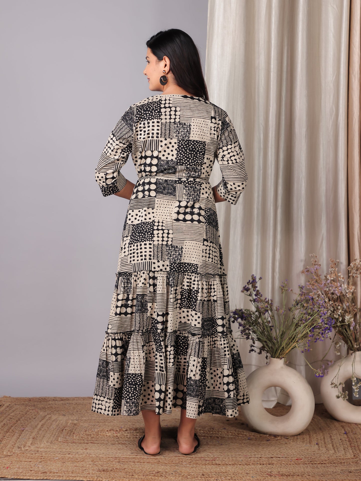 Soft Cotton Patchwork A-line Black Dress