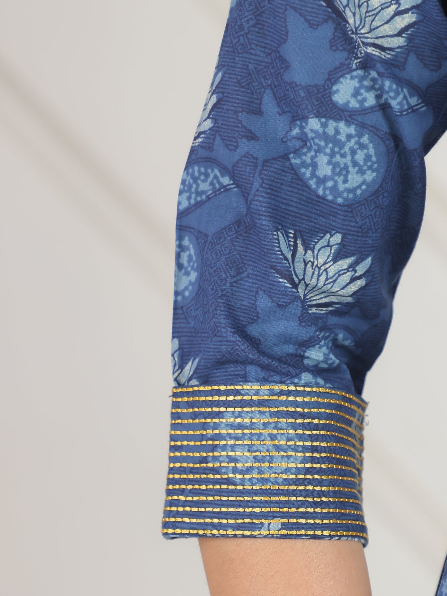 Embroidered Soft Cotton Floral Flared Blue Dress