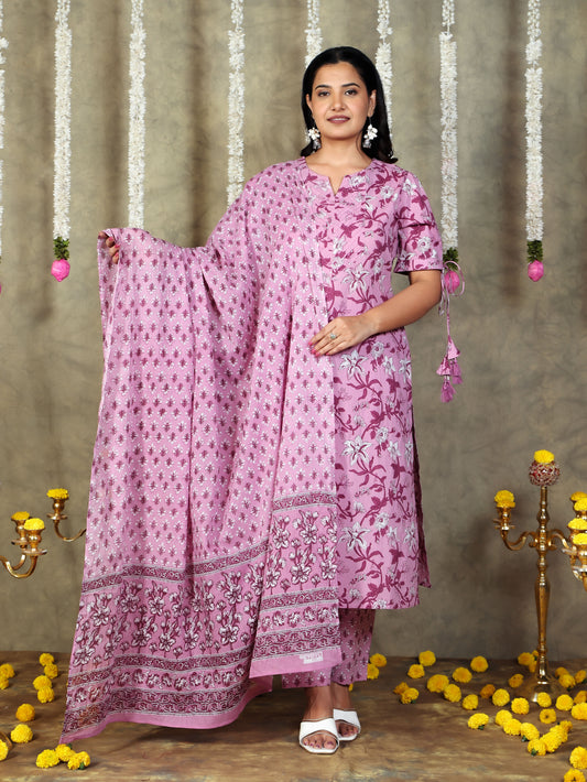 Soft Cotton Floral Purple Dupatta