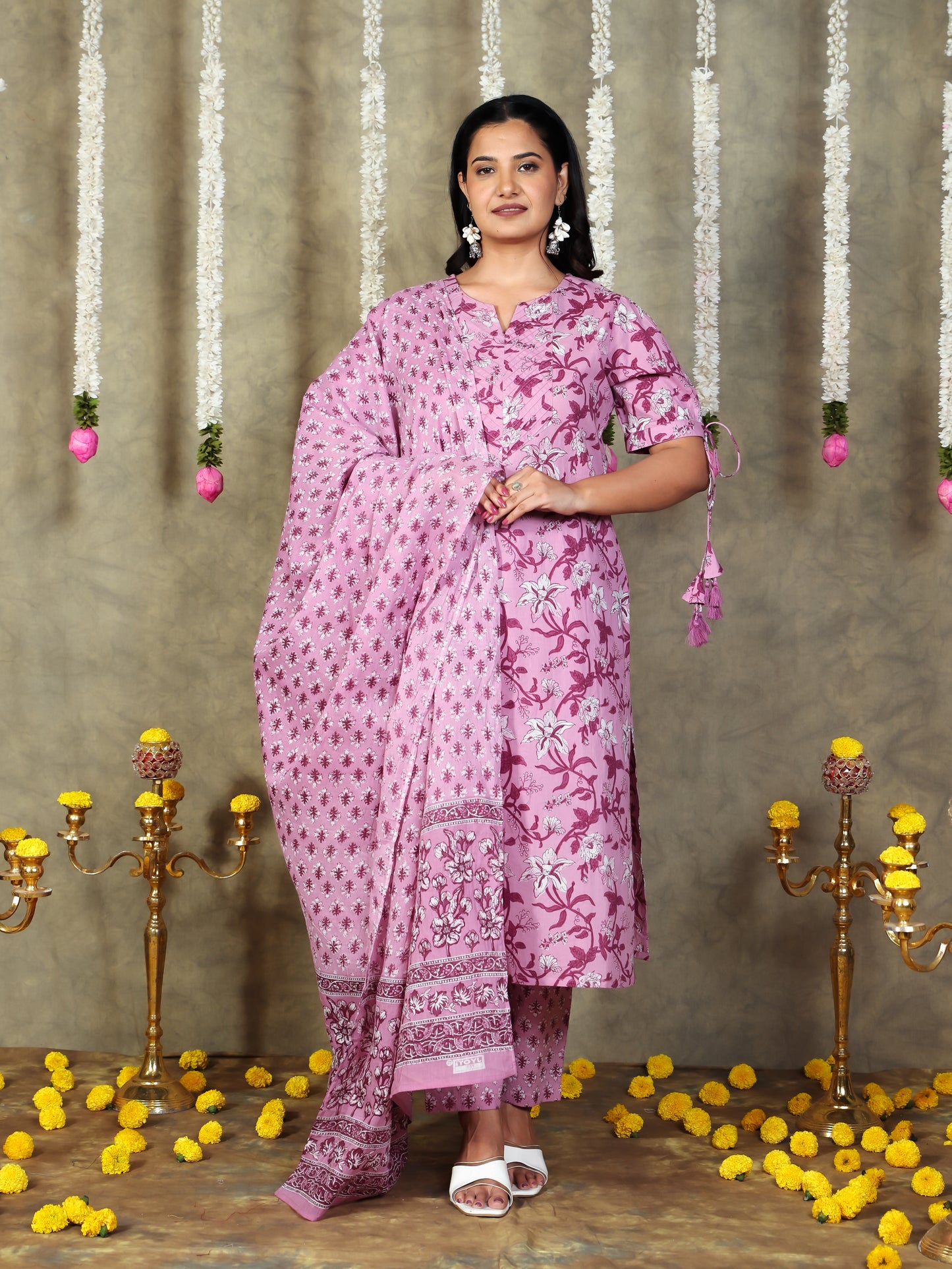 Soft Cotton Floral Purple Dupatta