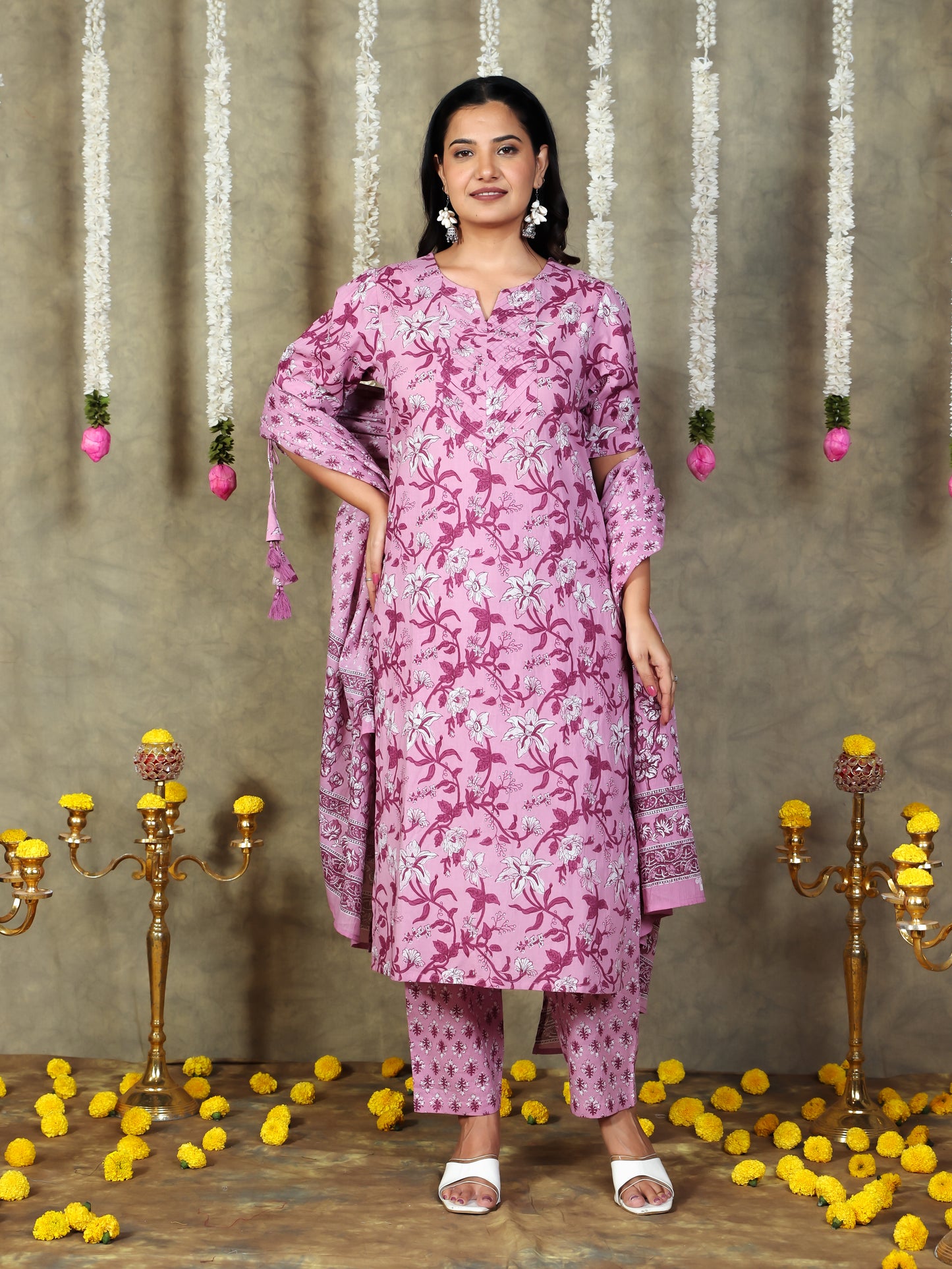 Soft Cotton Floral Purple Dupatta