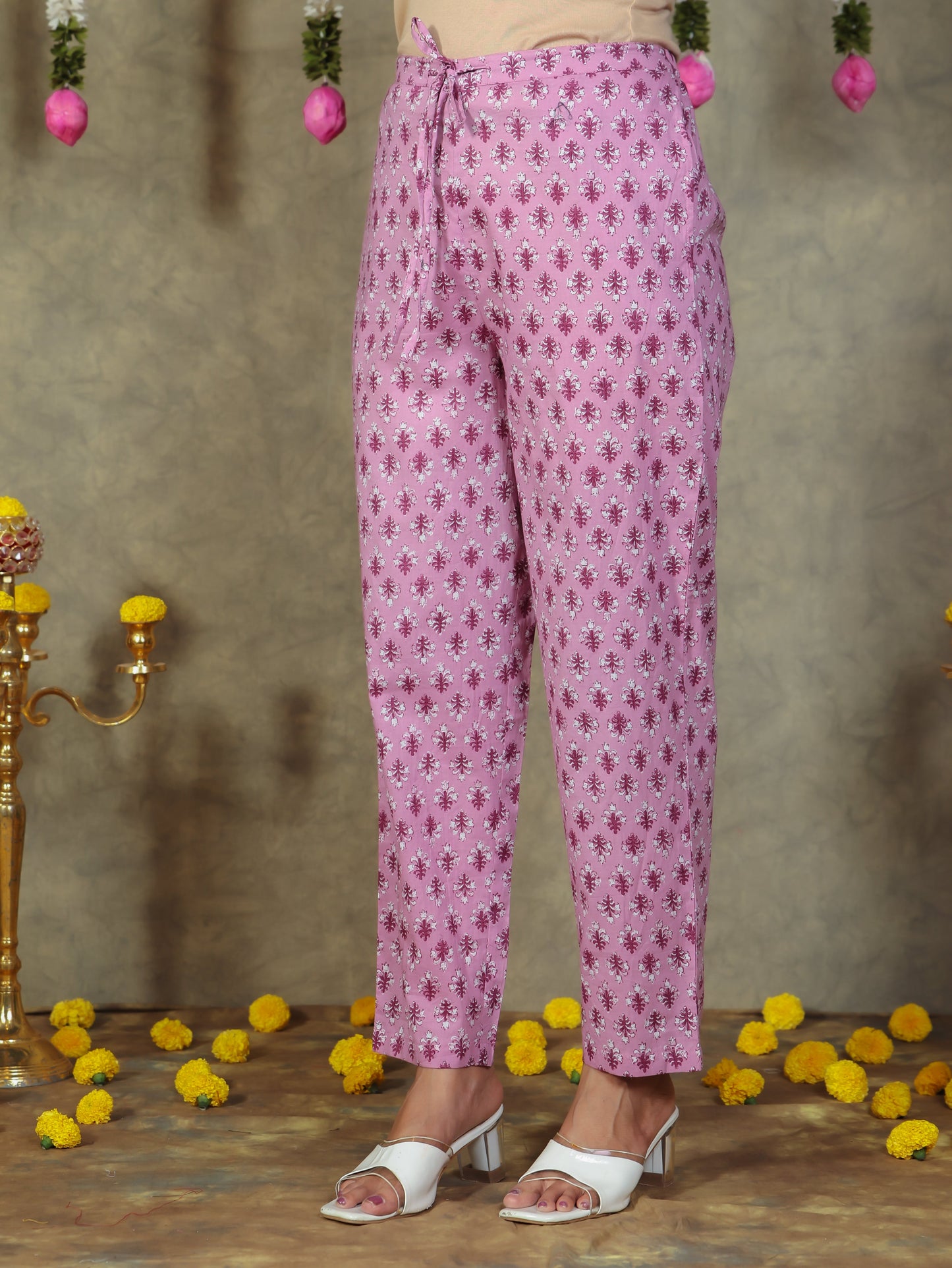 Soft Cotton Floral Straight Purple Kurta