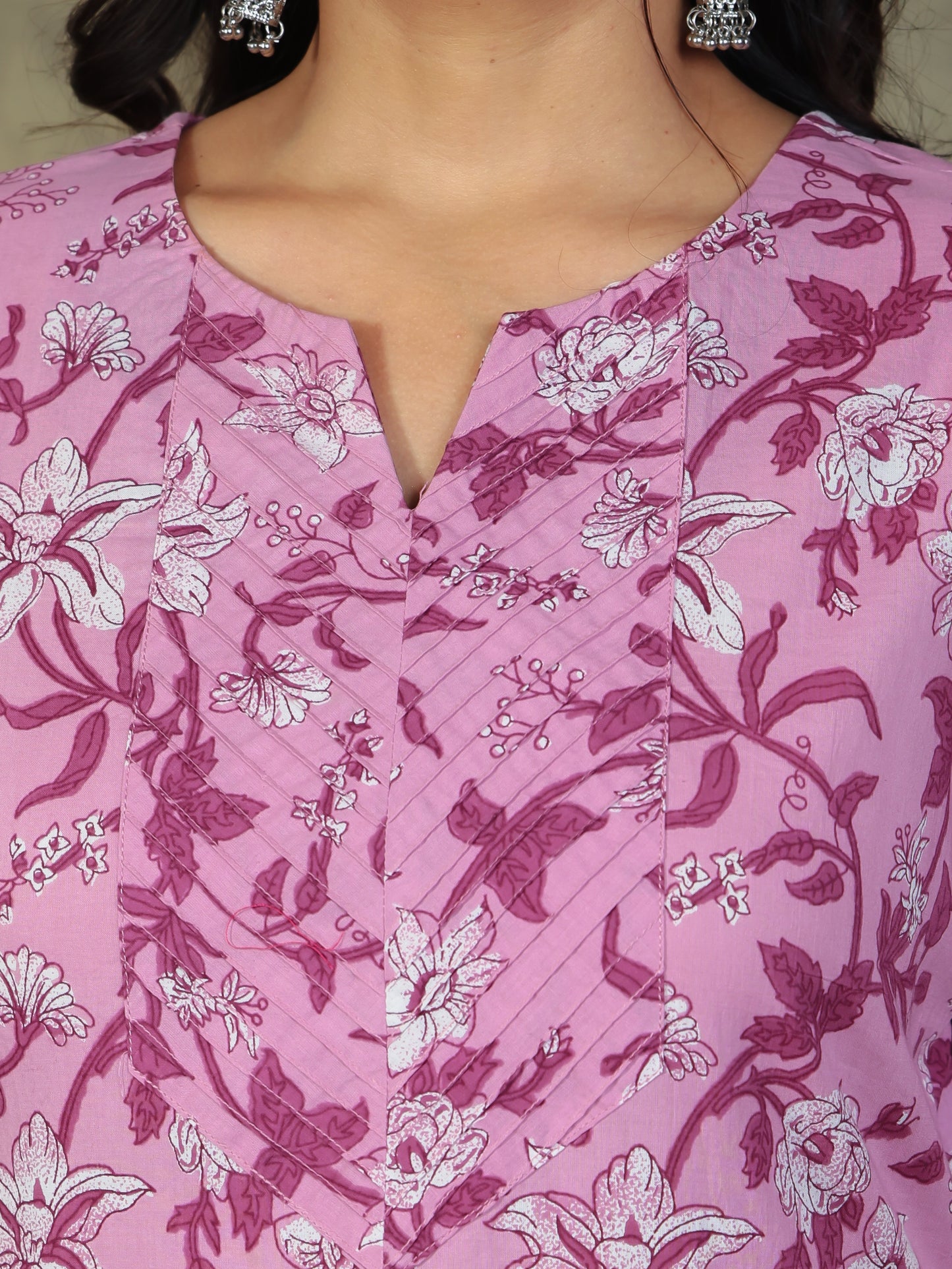Soft Cotton Floral Straight Purple Kurta