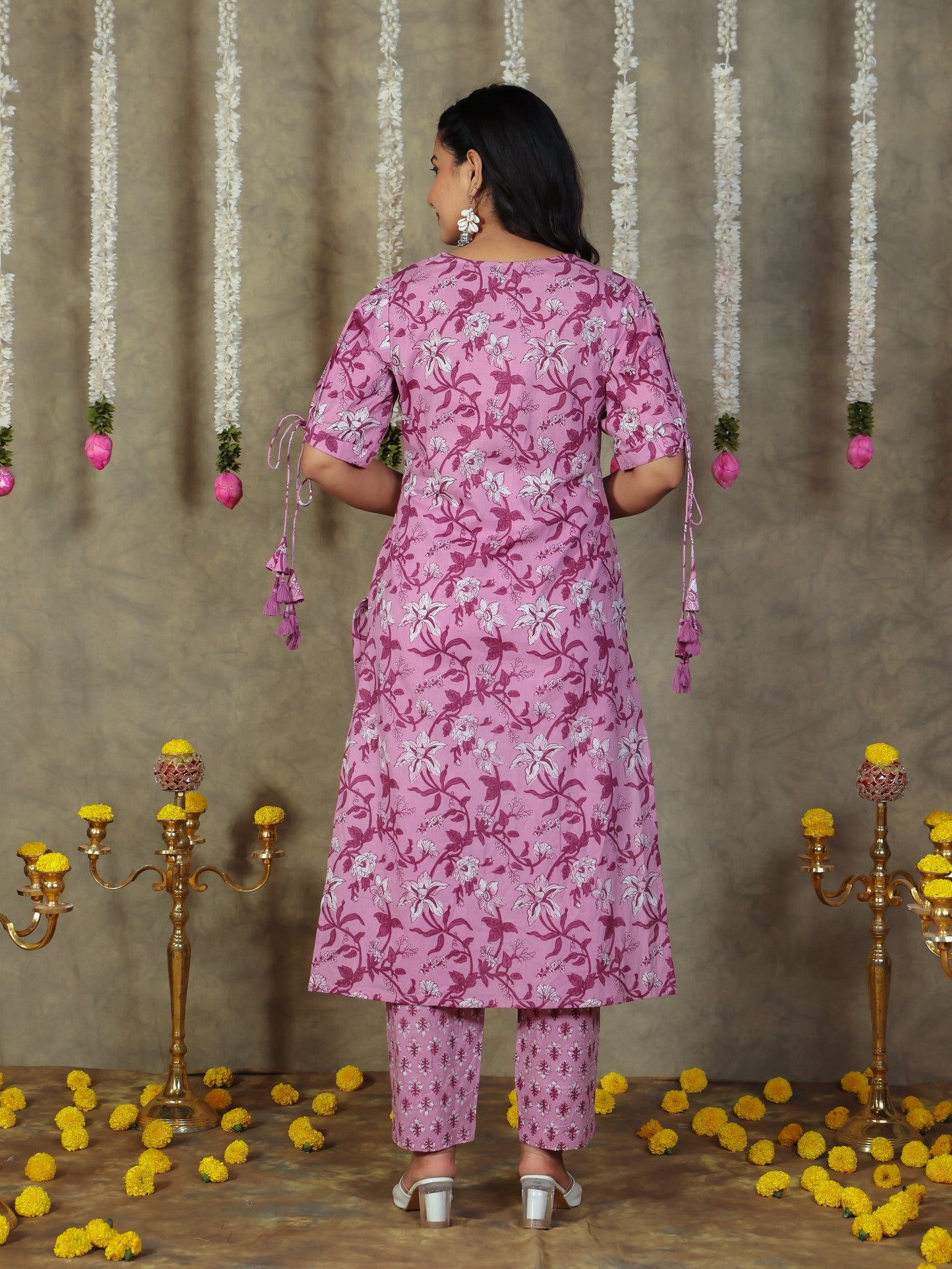 Soft Cotton Floral Straight Purple Kurta