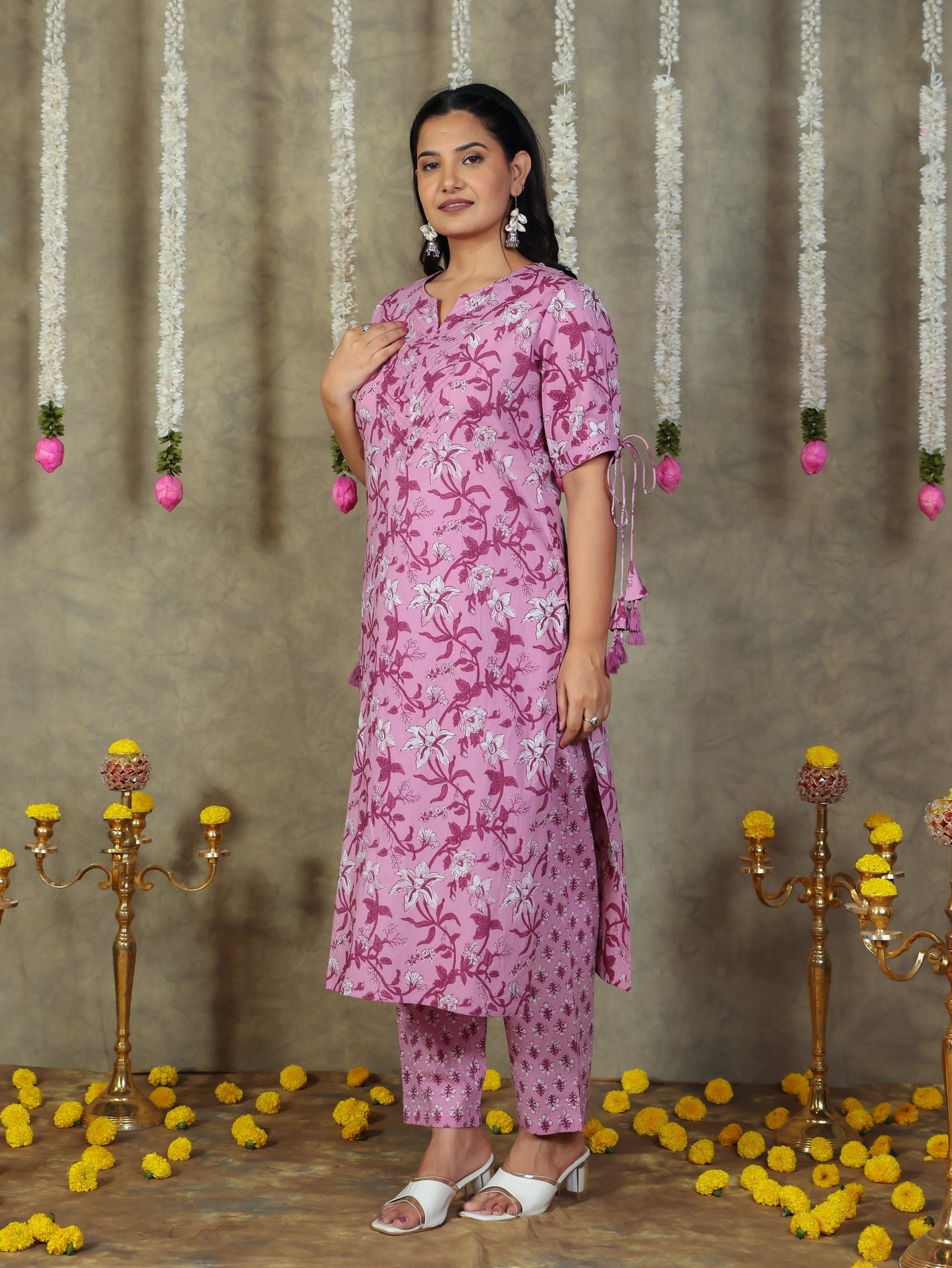 Soft Cotton Floral Straight Purple Kurta