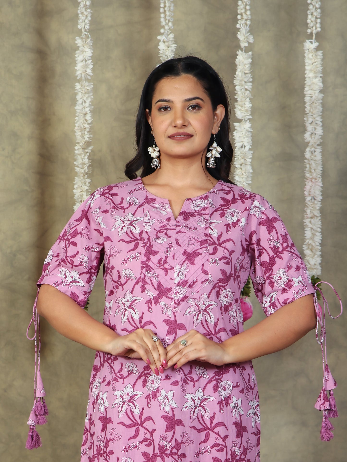 Soft Cotton Floral Straight Purple Kurta