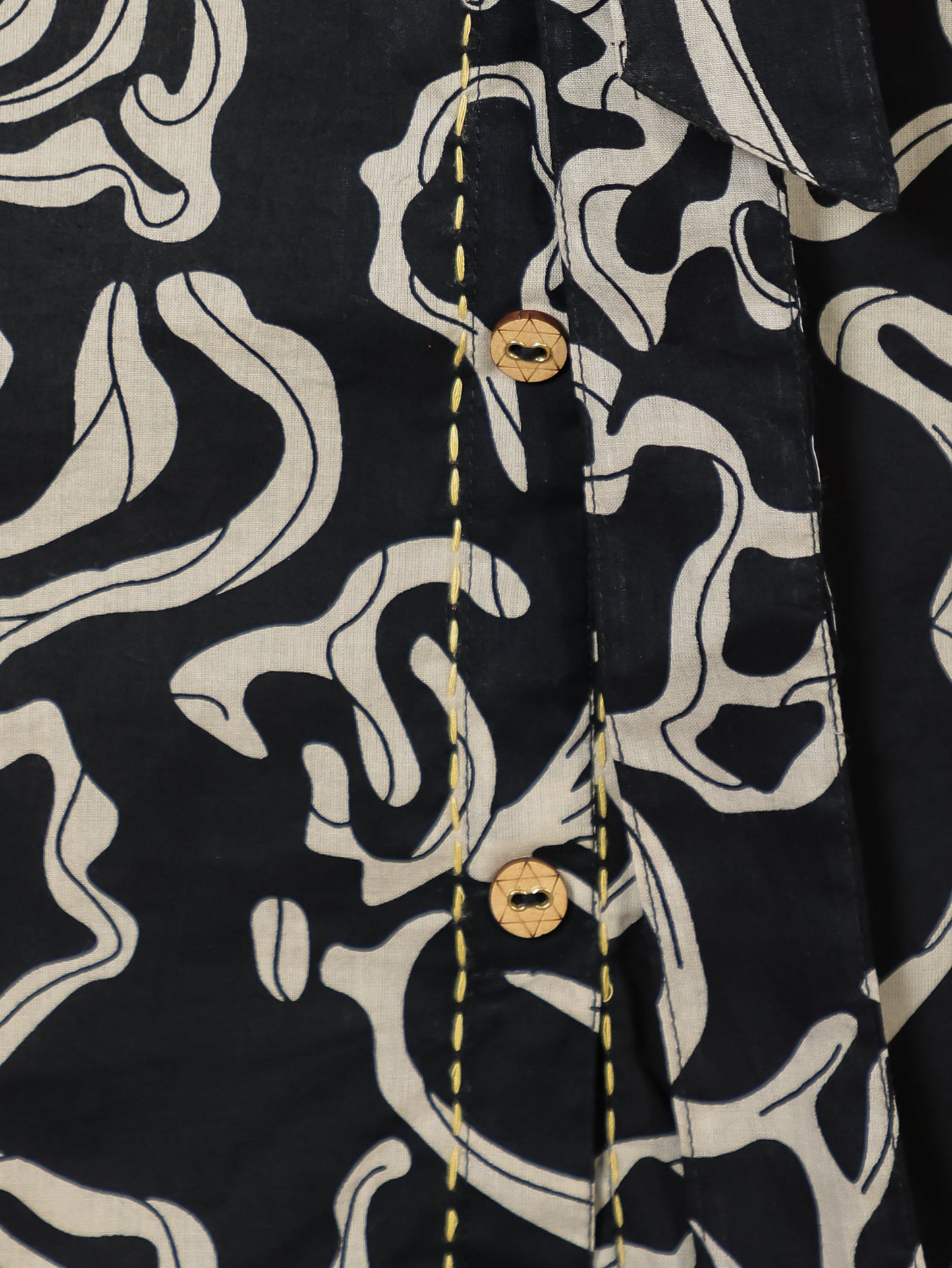 Embroidered Soft Cotton Abstract Flared Black Dress