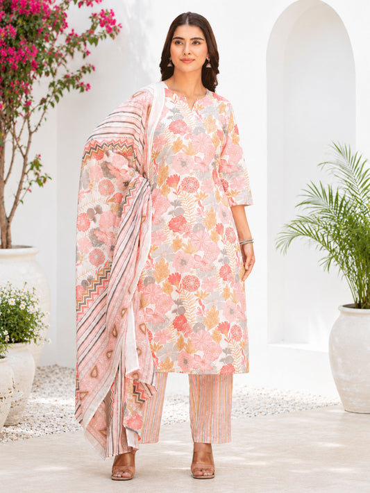 Cotton Voile Striped Pink Dupatta